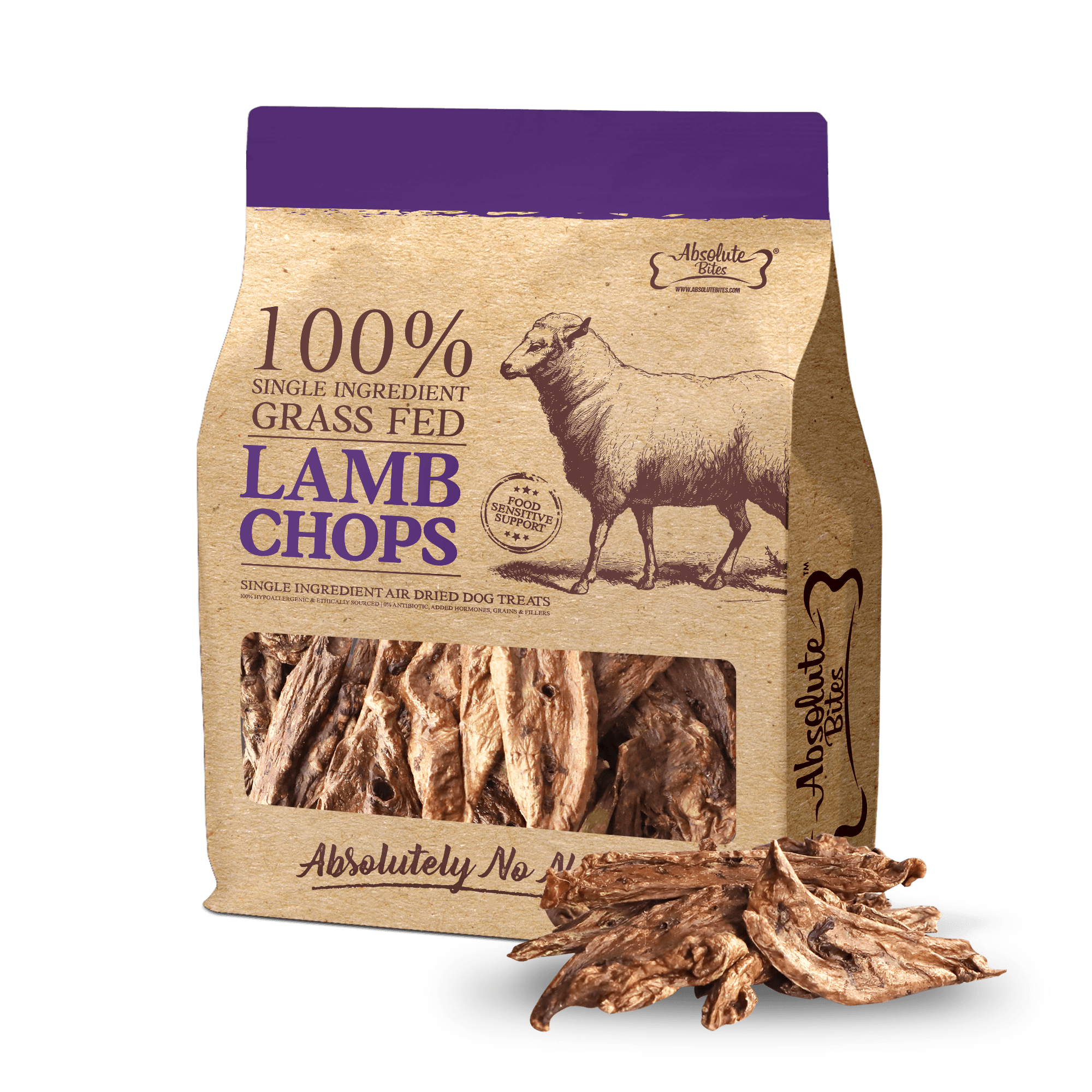 Absolute Bites Single Ingredient Air Dried Treats for Dogs - Lamb Chops (150g)