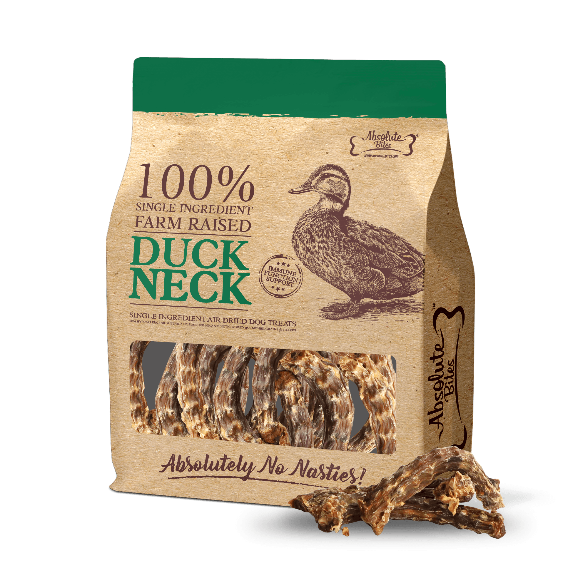 Absolute Bites Single Ingredient Air Dried Treats for Dogs - Duck Neck (300g)