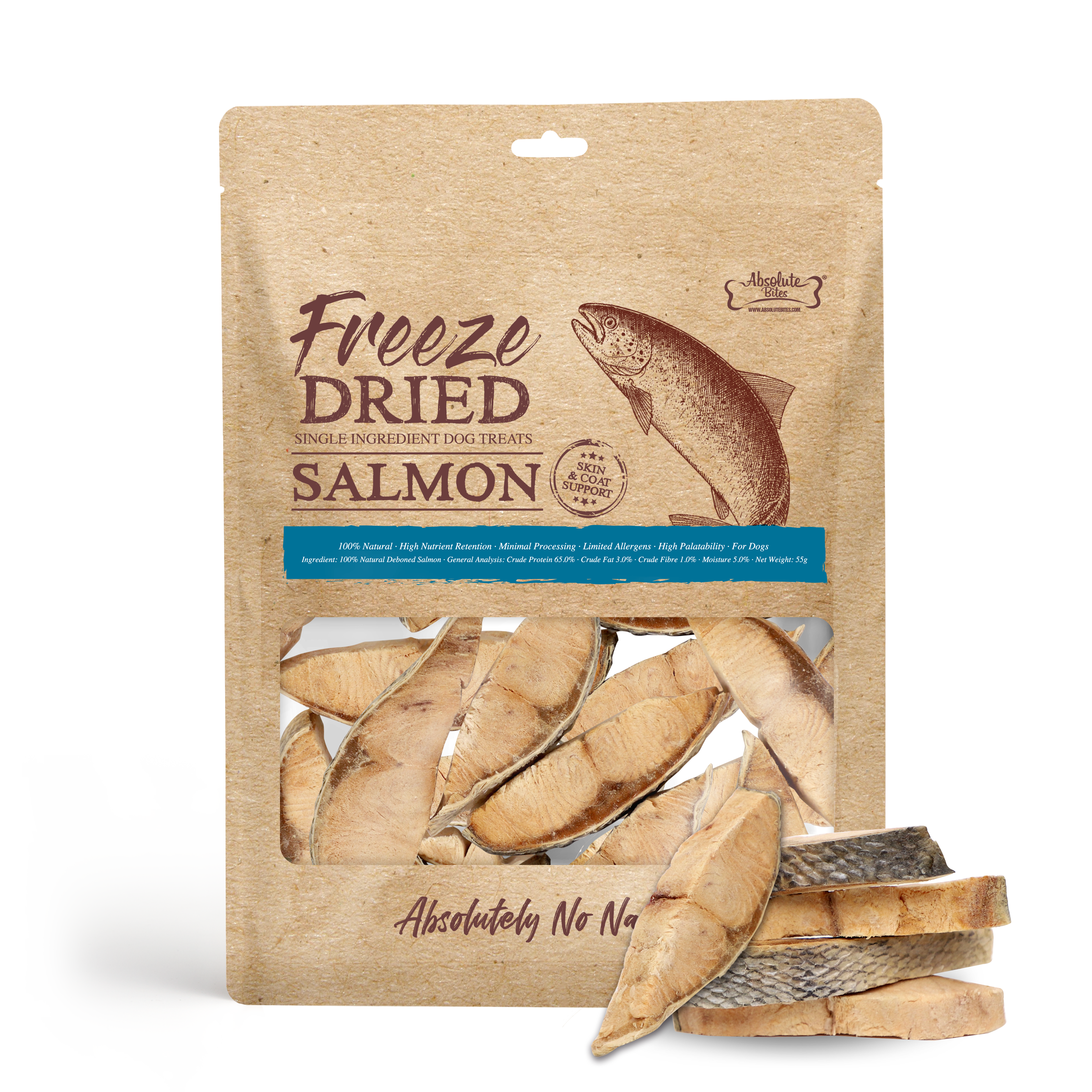 Absolute Bites Single Ingredient Freeze Dried Treats for Cats & Dogs - Salmon (45g)