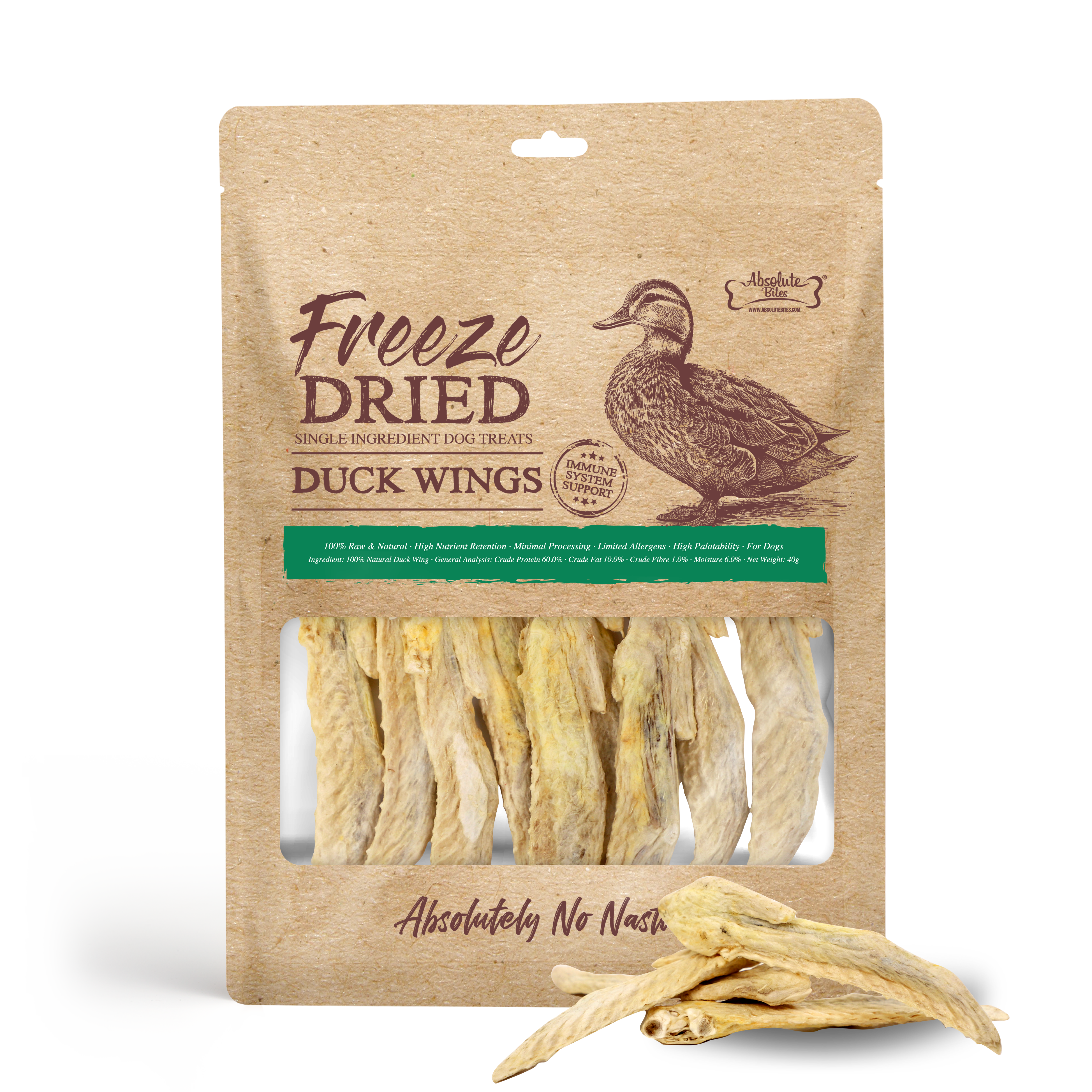 Absolute Bites Single Ingredient Freeze Dried Treats for Dogs - Duck Wings (70g)