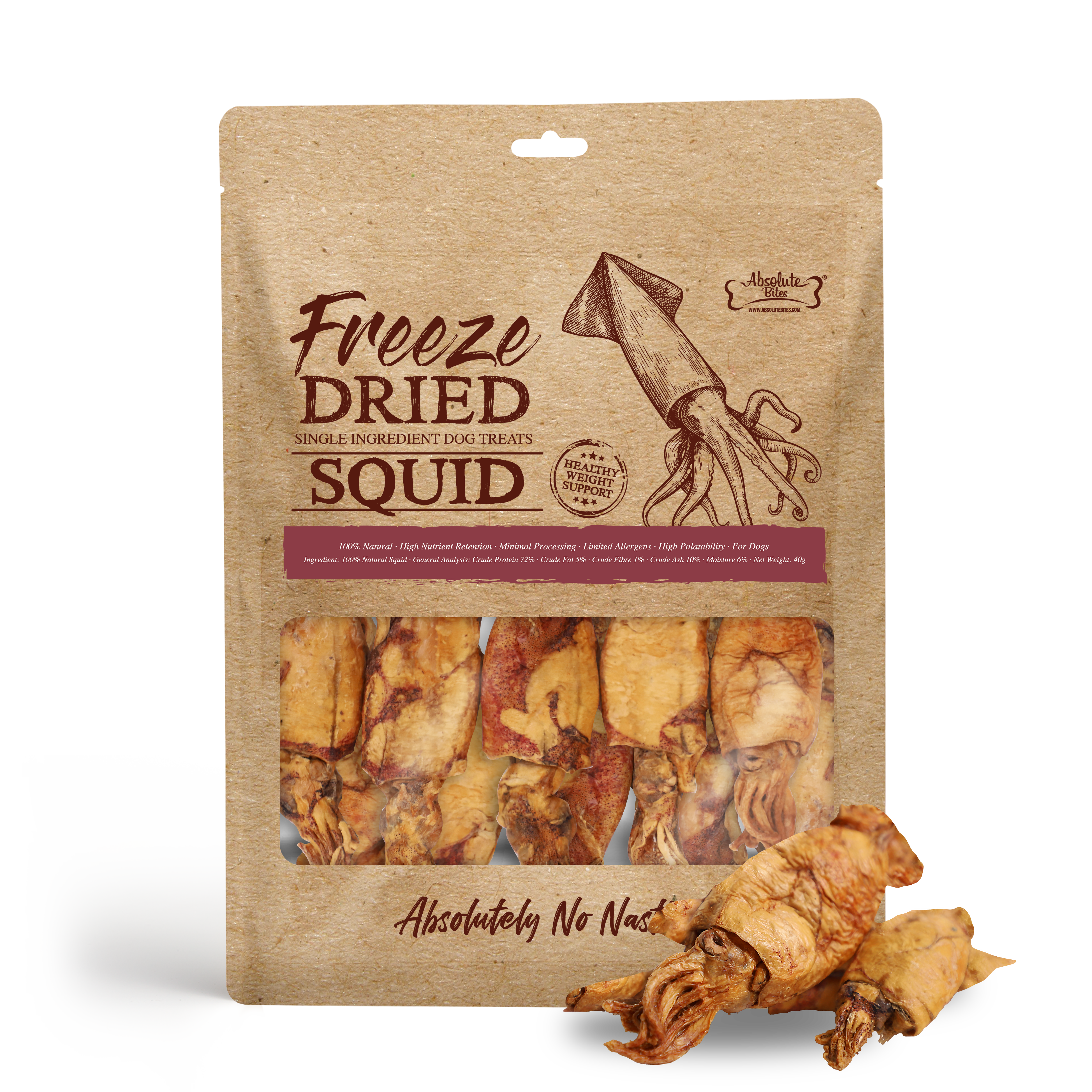 Absolute Bites Single Ingredient Freeze Dried Treats for Dogs - Squid (40g)