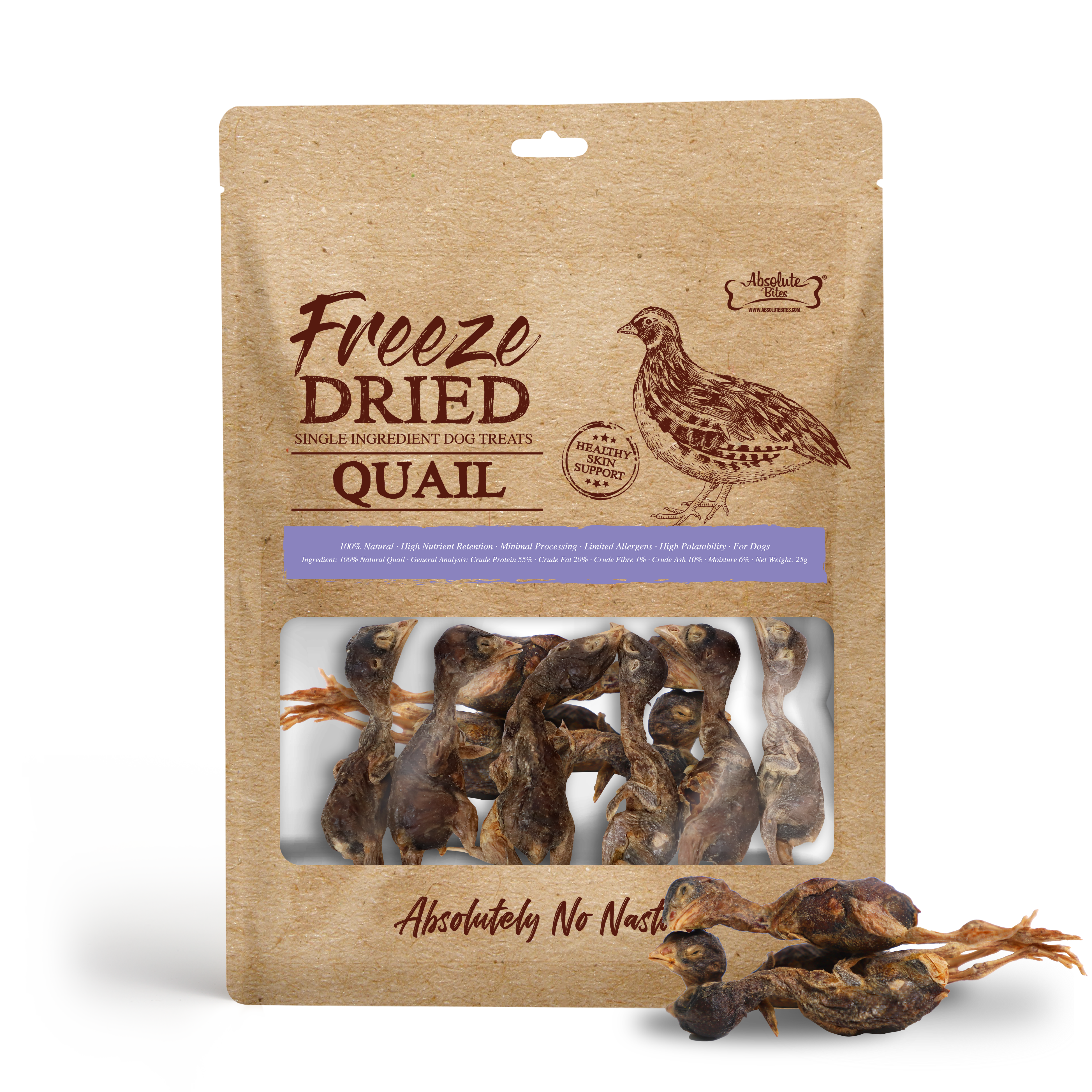 Absolute Bites Single Ingredient Freeze Dried Treats for Dogs - Quail (25g)