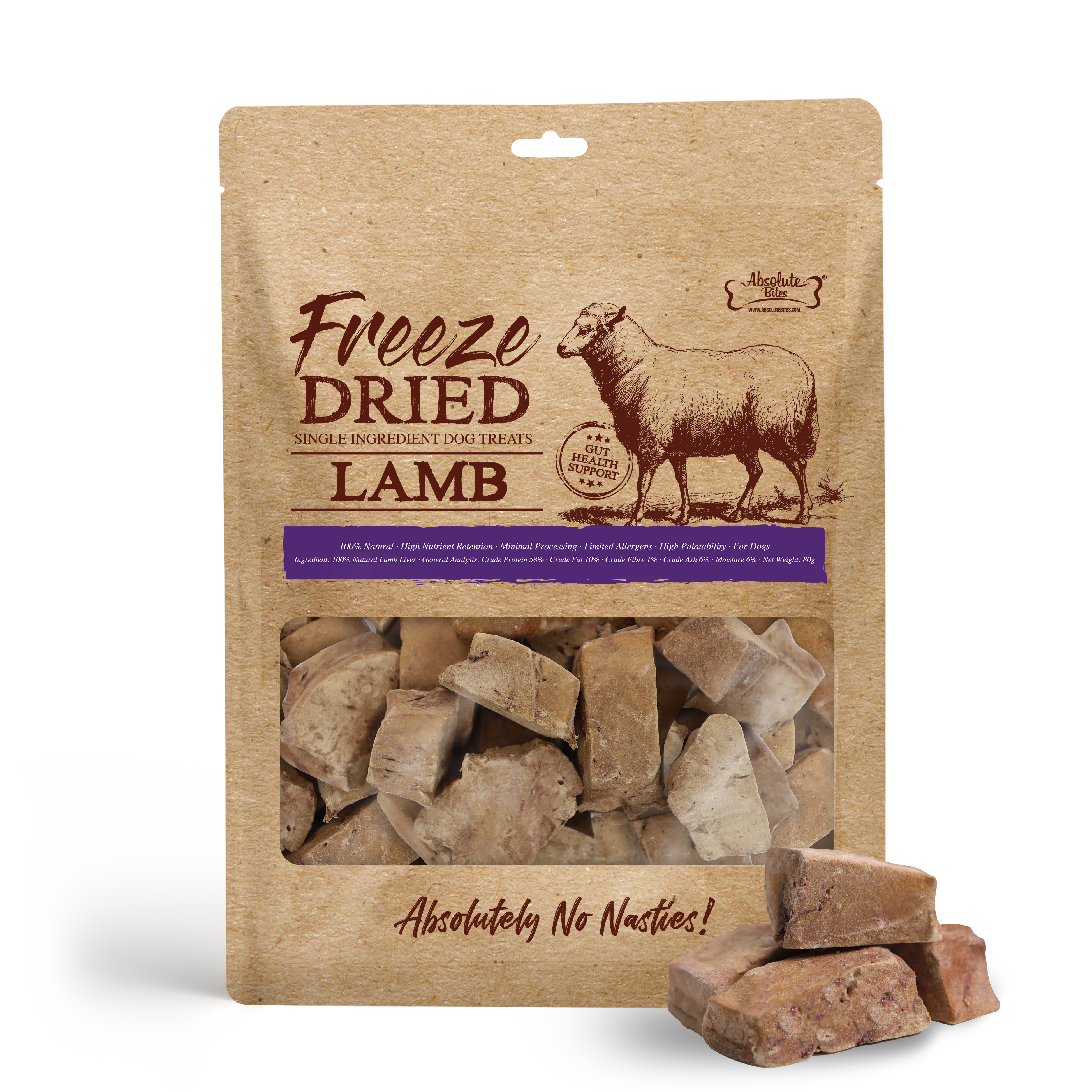 Absolute Bites Single Ingredient Freeze Dried Treats for Cats & Dogs - Lamb (100g)