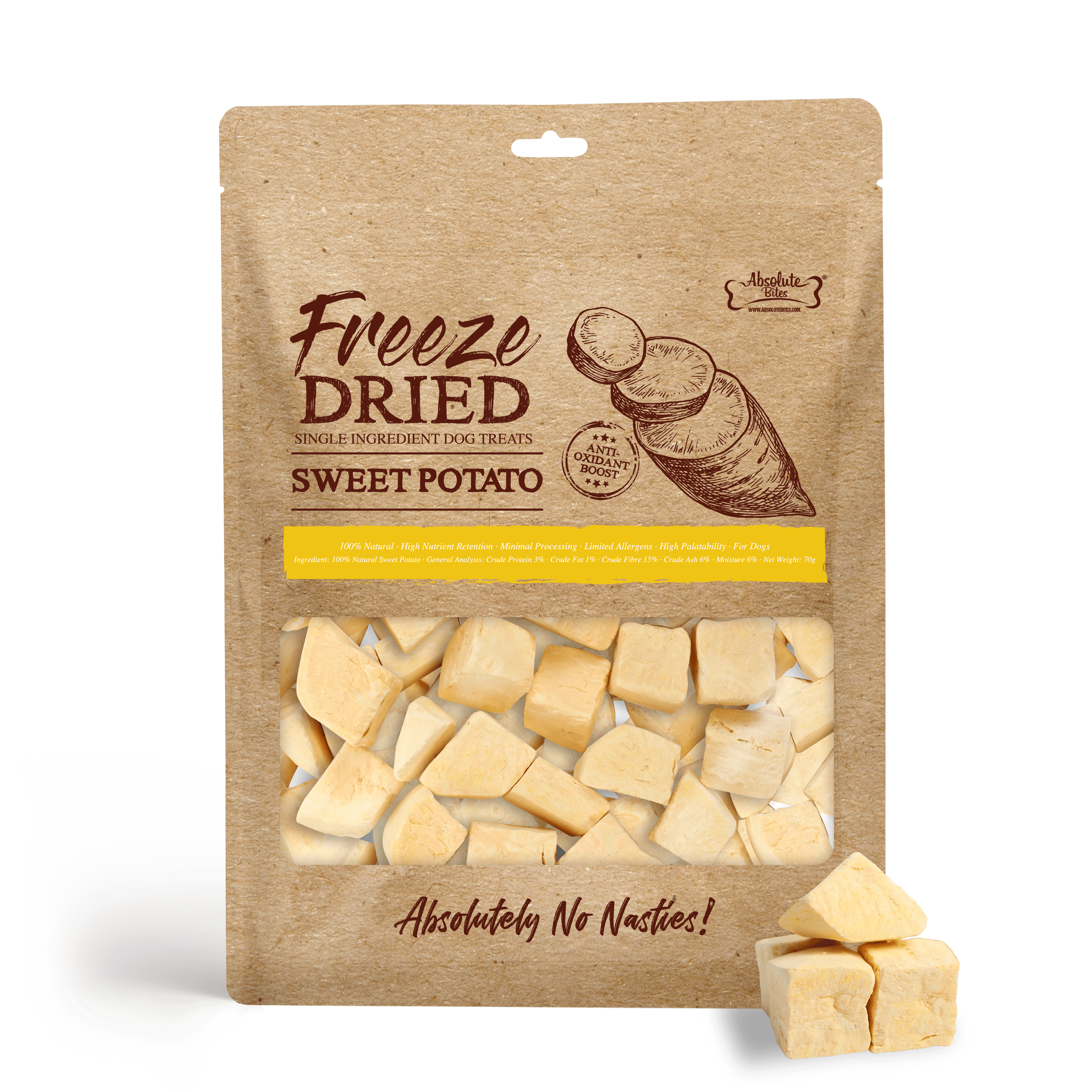 Absolute Bites Single Ingredient Freeze Dried Treats for Dogs - Sweet Potato (70g)