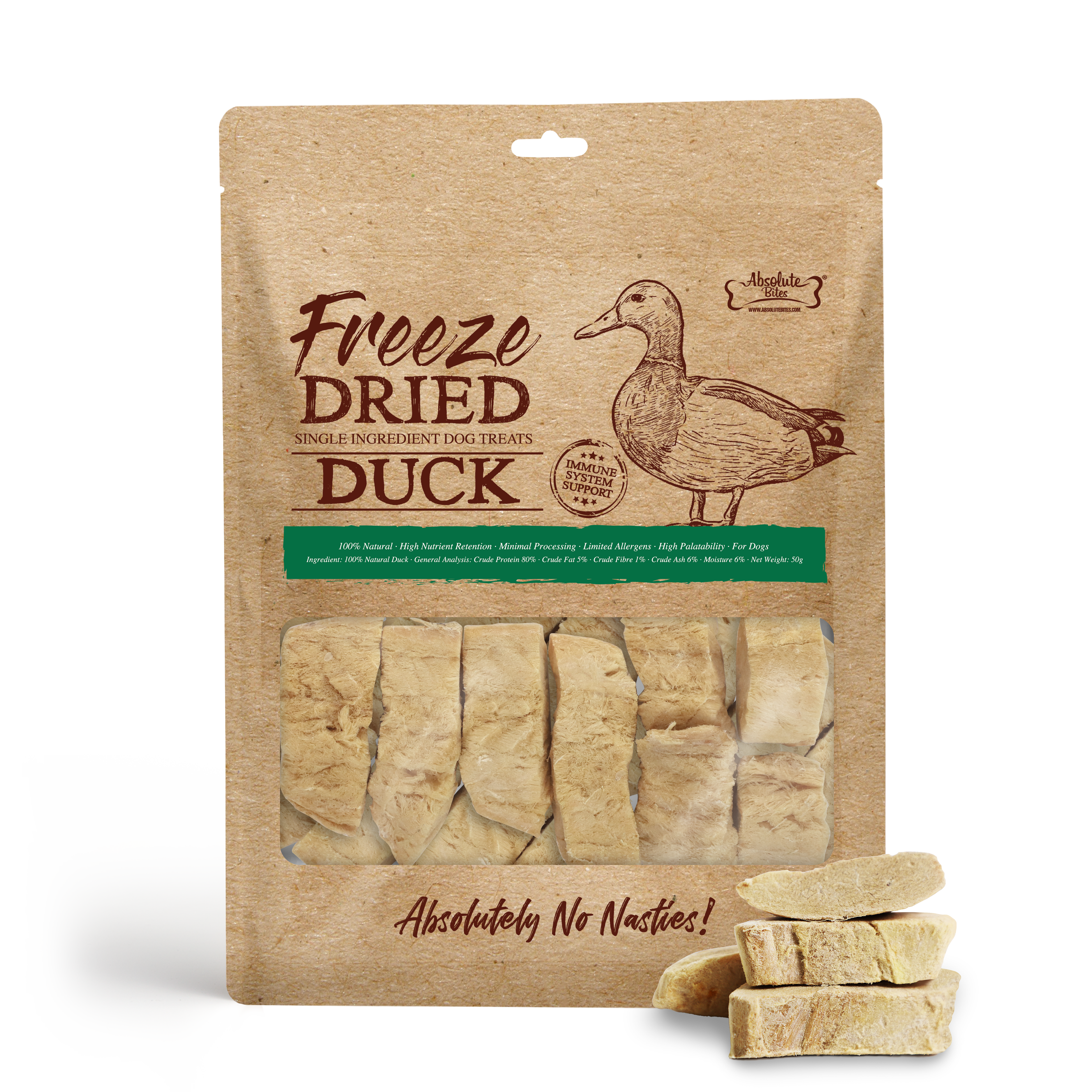 Absolute Bites Single Ingredient Freeze Dried Treats for Dogs - Duck (50g)