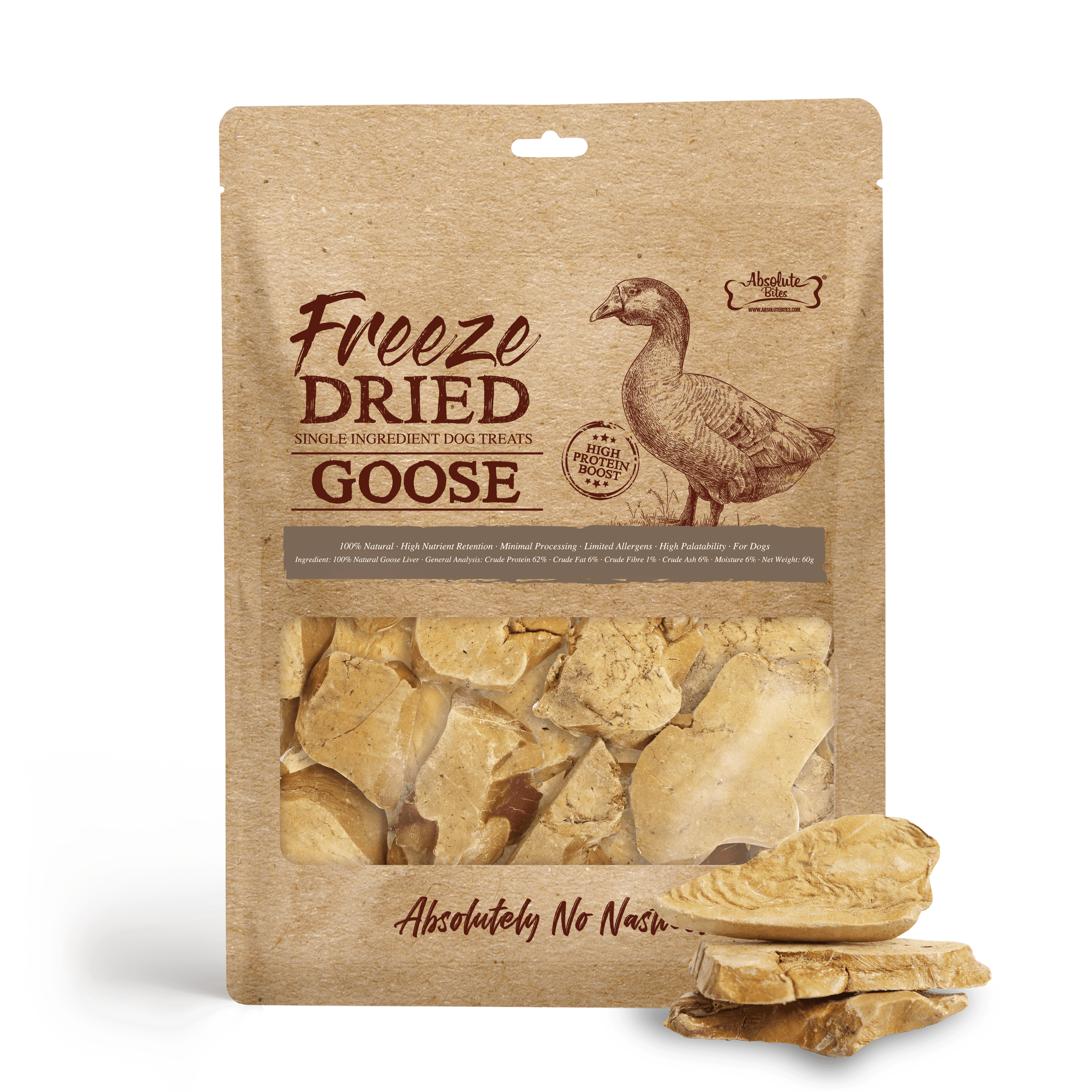 Absolute Bites Single Ingredient Freeze Dried Treats for Dogs - Goose (60g)