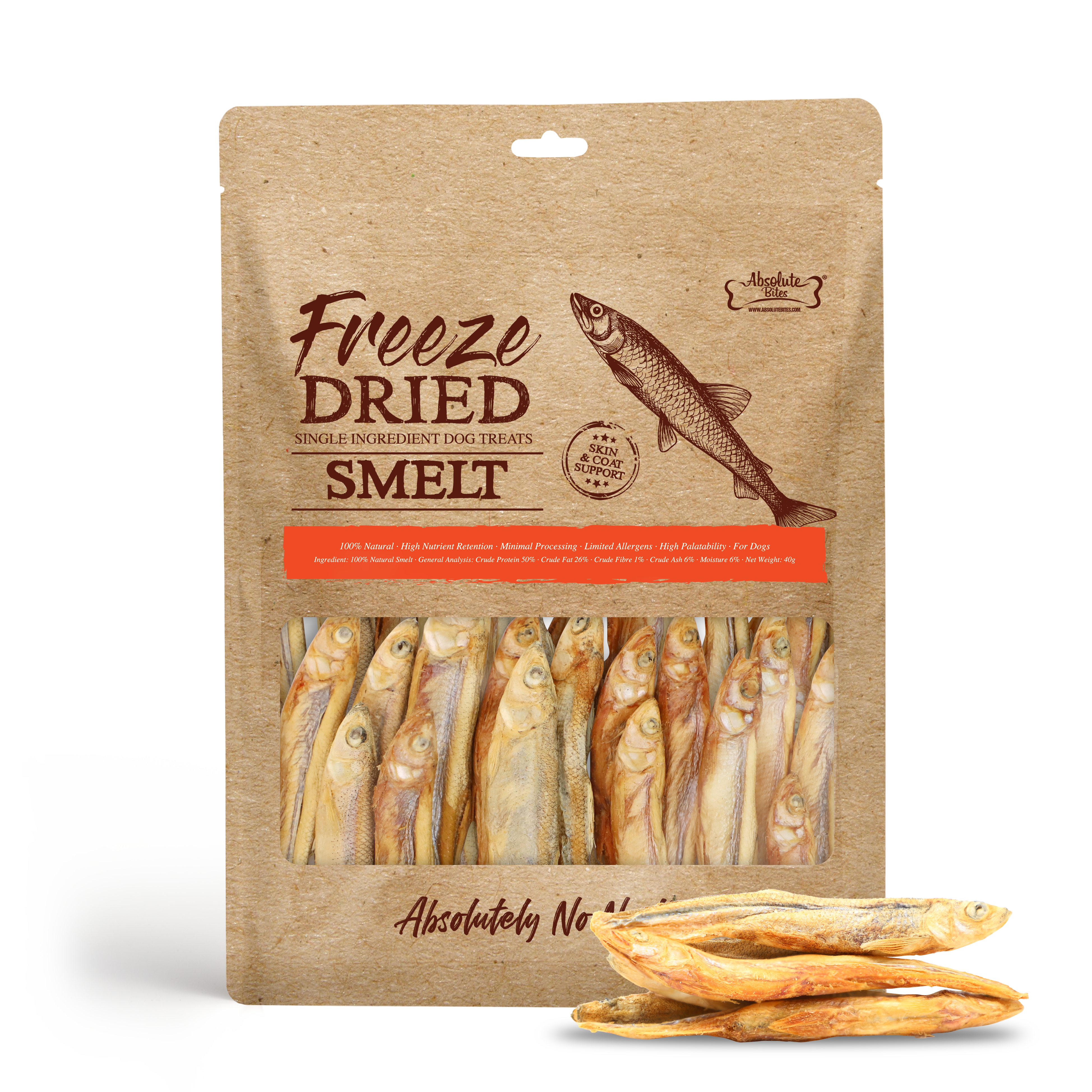 Absolute Bites Single Ingredient Freeze Dried Treats for Dogs - Smelt (40g)