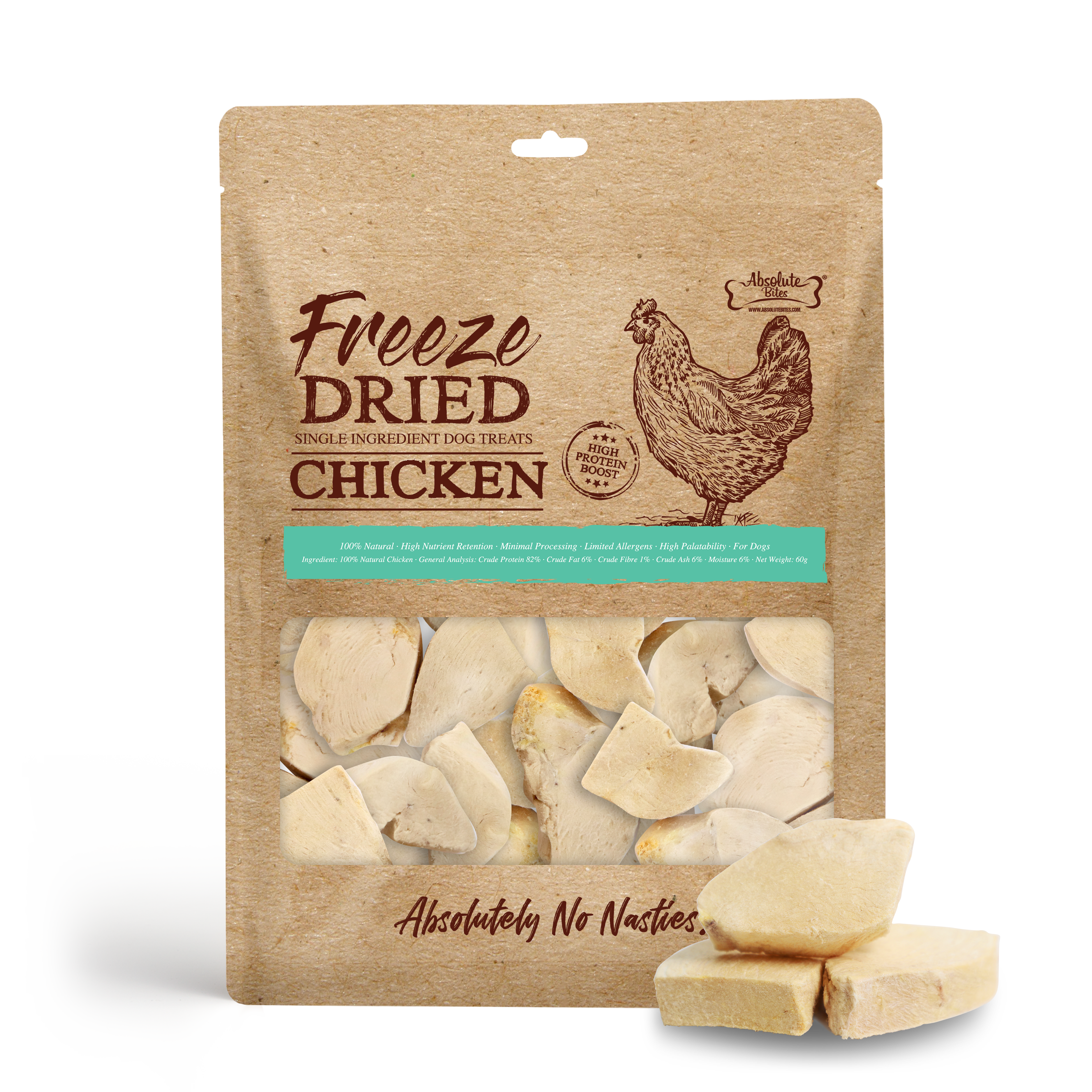 Absolute Bites Single Ingredient Freeze Dried Treats for Dogs - Chicken (60g)