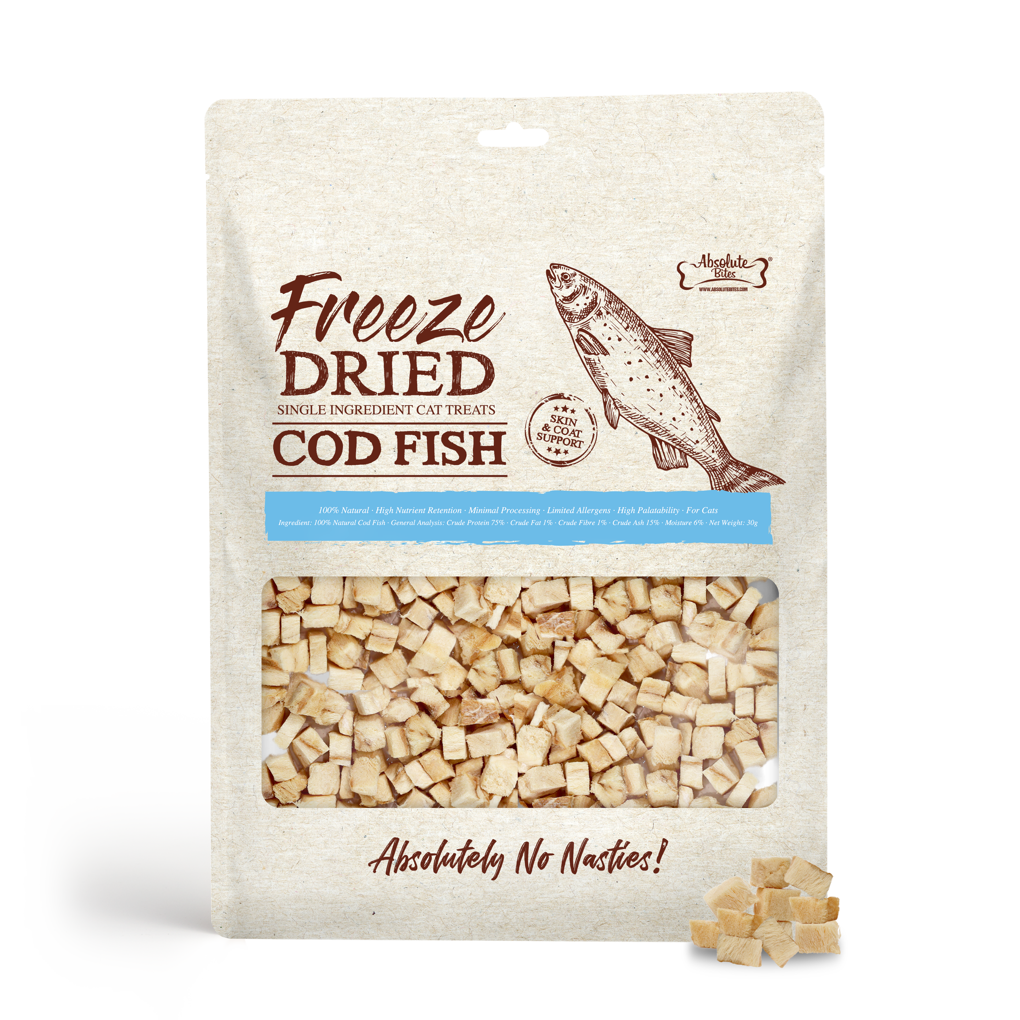 Absolute Bites Single Ingredient Freeze Dried Treats for Cats - Cod Fish (30g)