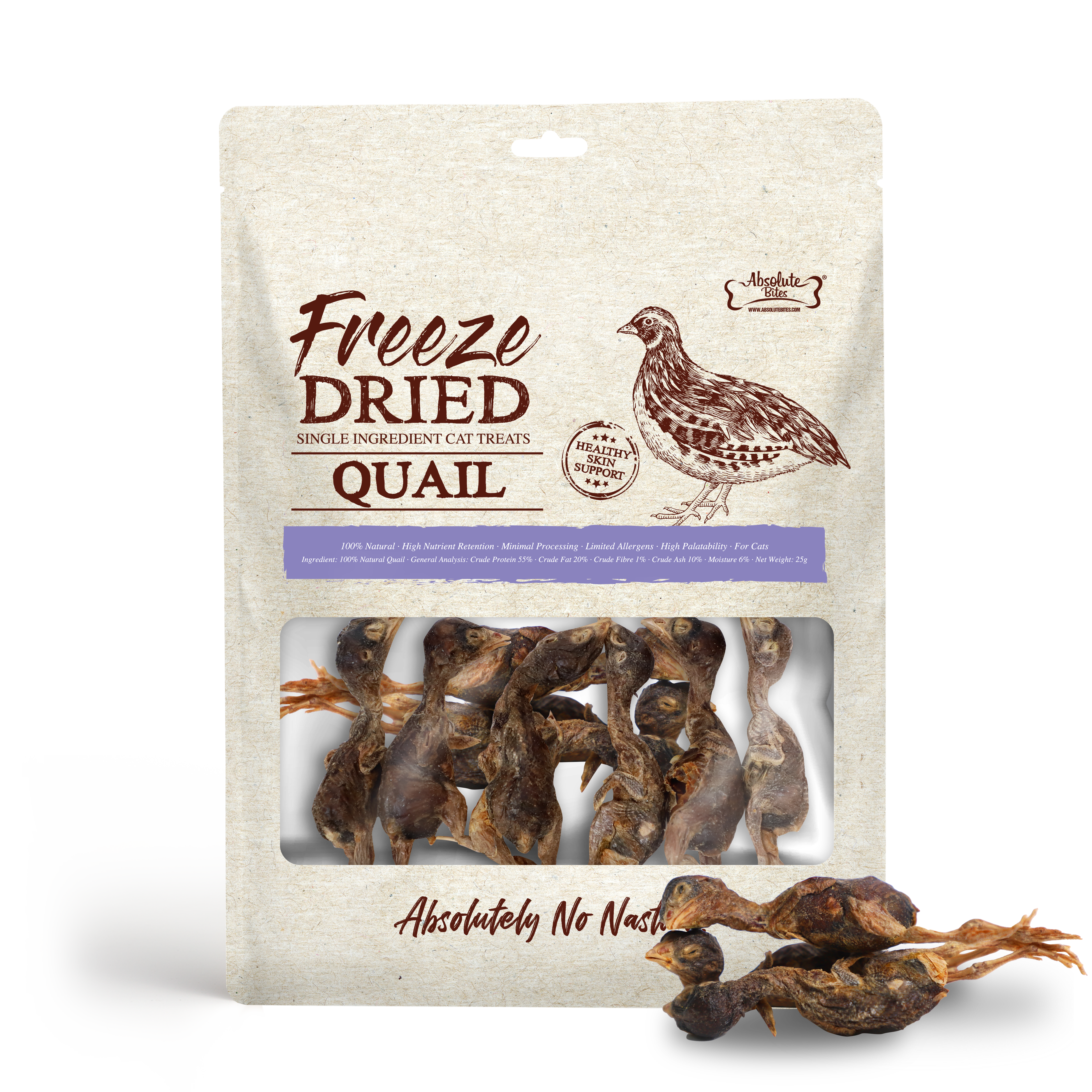 Absolute Bites Single Ingredient Freeze Dried Treats for Cats - Quail (25g)