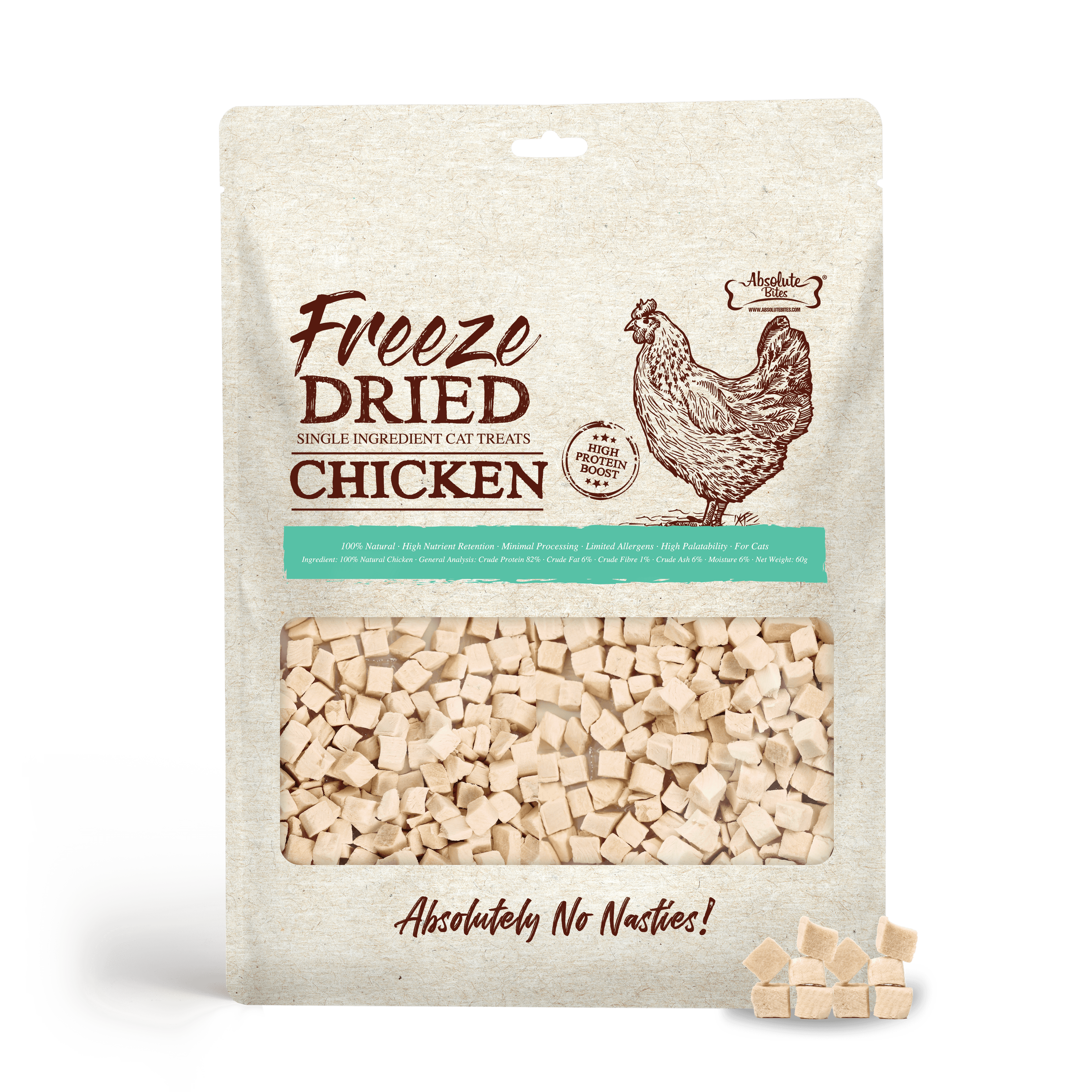 Absolute Bites Single Ingredient Freeze Dried Treats for Cats - Chicken (60g)
