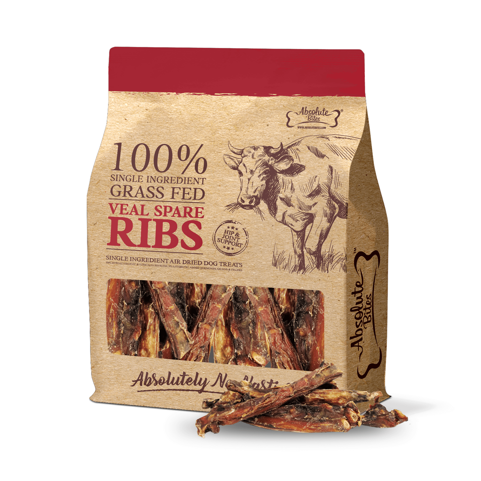 Absolute Bites Single Ingredient Air Dried Treats for Dogs - Veal Spare Ribs (250g)