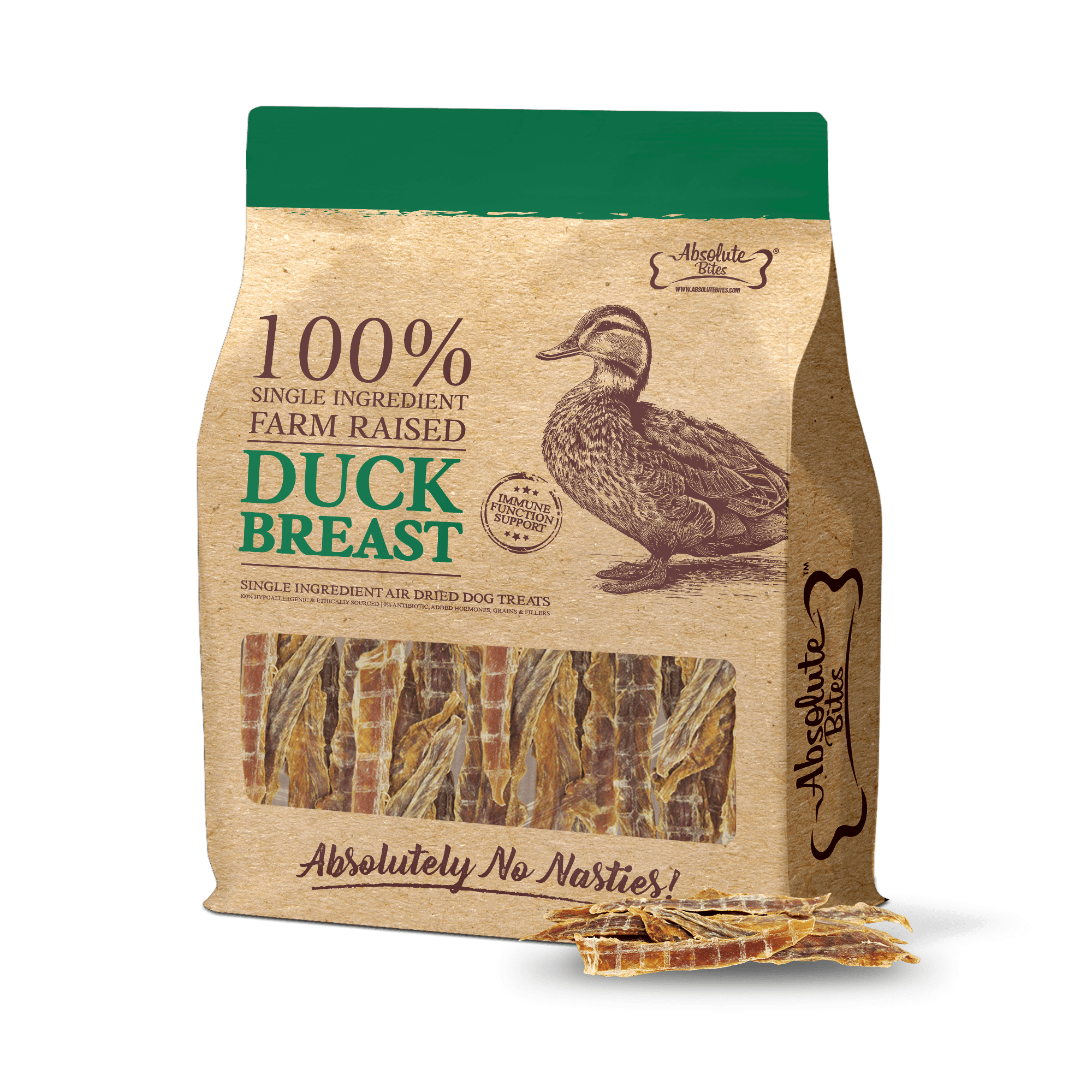 Absolute Bites Single Ingredient Air Dried Treats for Dogs - Duck Breast (350g)