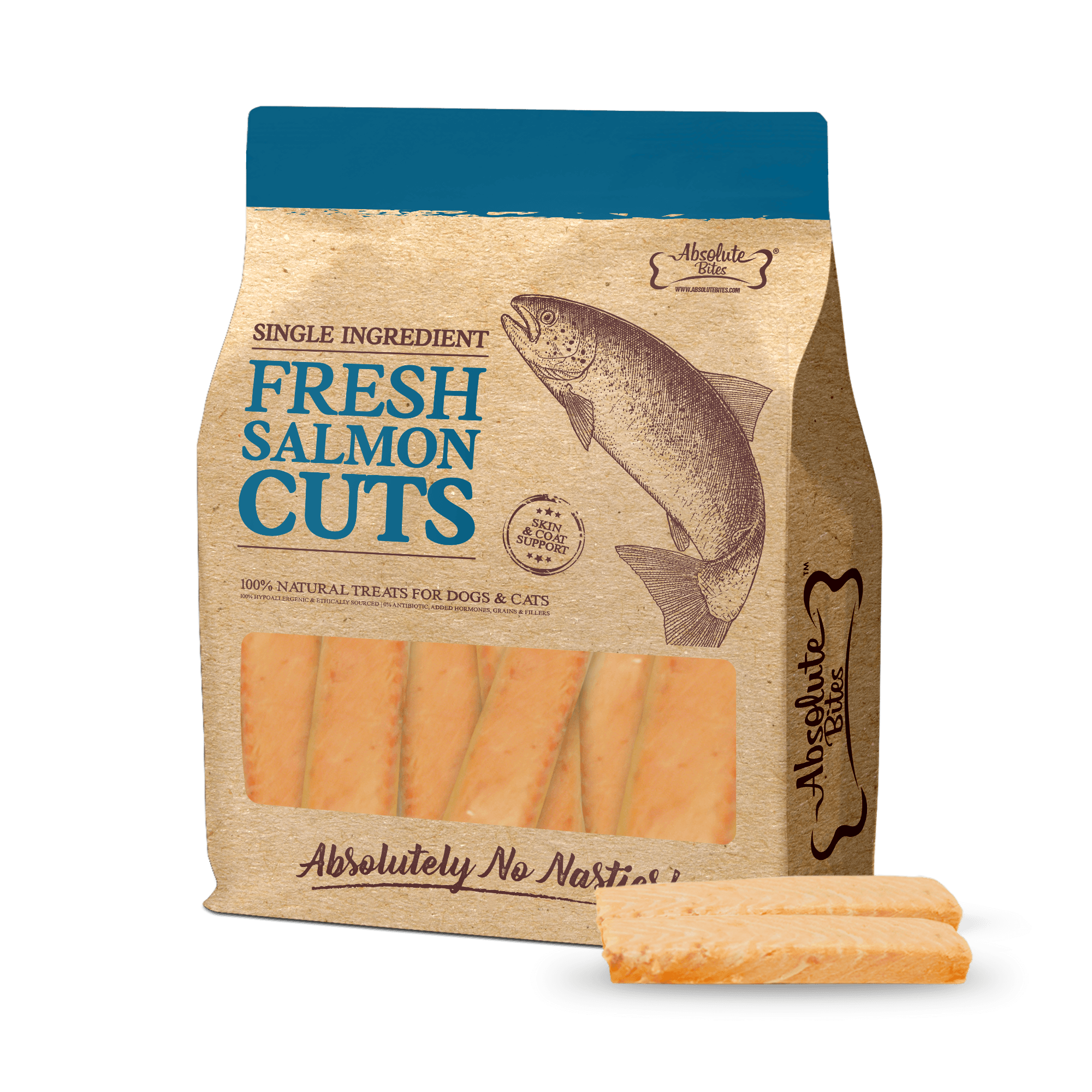 Absolute Bites Single Ingredient Fresh Cuts Treats for Cats & Dogs - Salmon Cuts (240g) | 9pcs