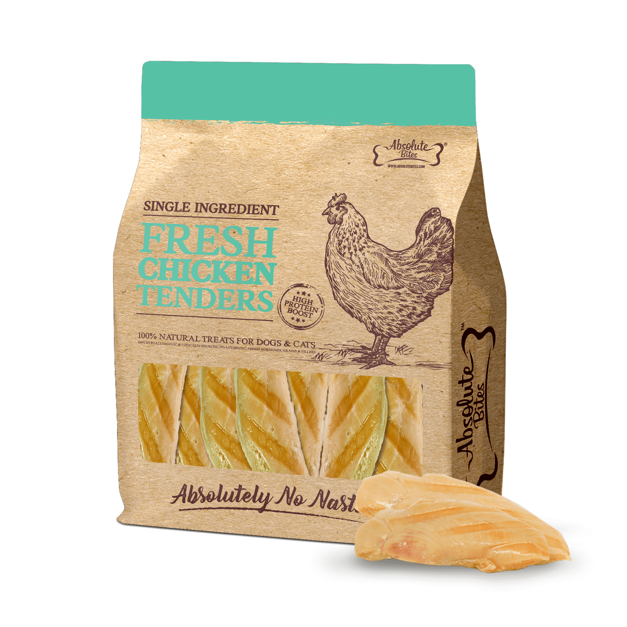 Absolute Bites Single Ingredient Fresh Cuts Treats for Cats & Dogs - Chicken Tenderloin (360g) | 12pcs