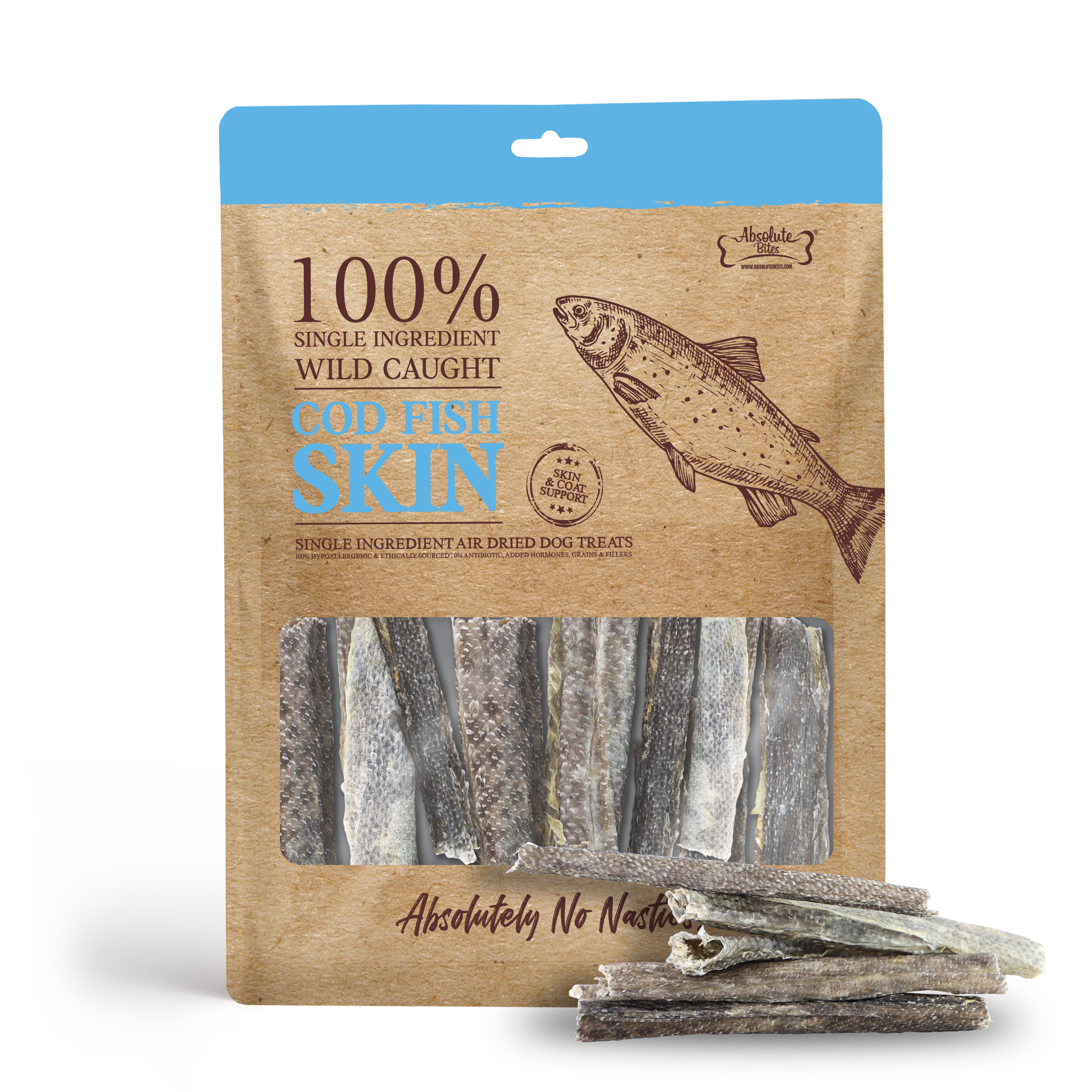 Absolute Bites Single Ingredient Air Dried Treats for Dogs - Cod Fish Skin (60g)