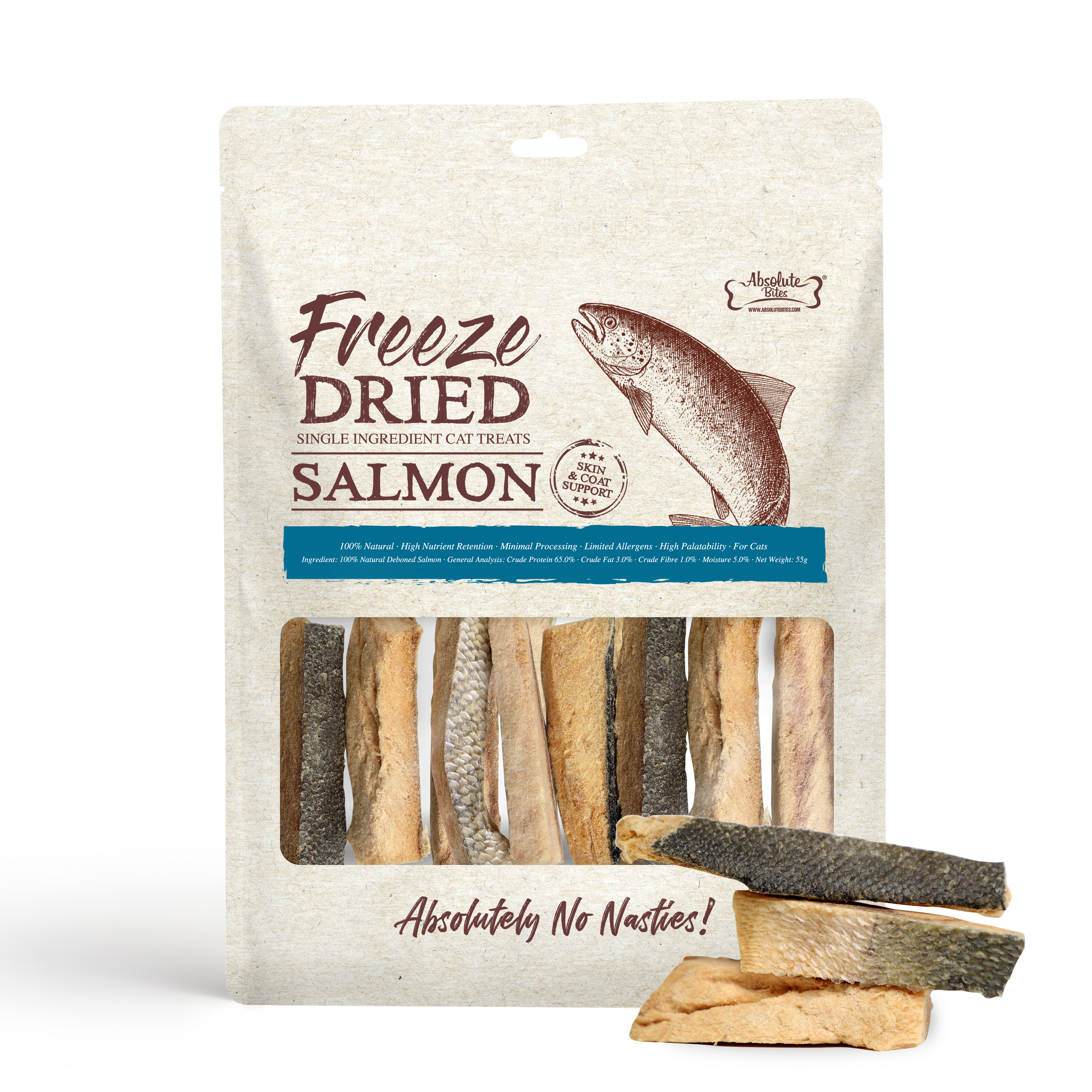 Absolute Bites Single Ingredient Freeze Dried Treats for Cats - Salmon (55g)