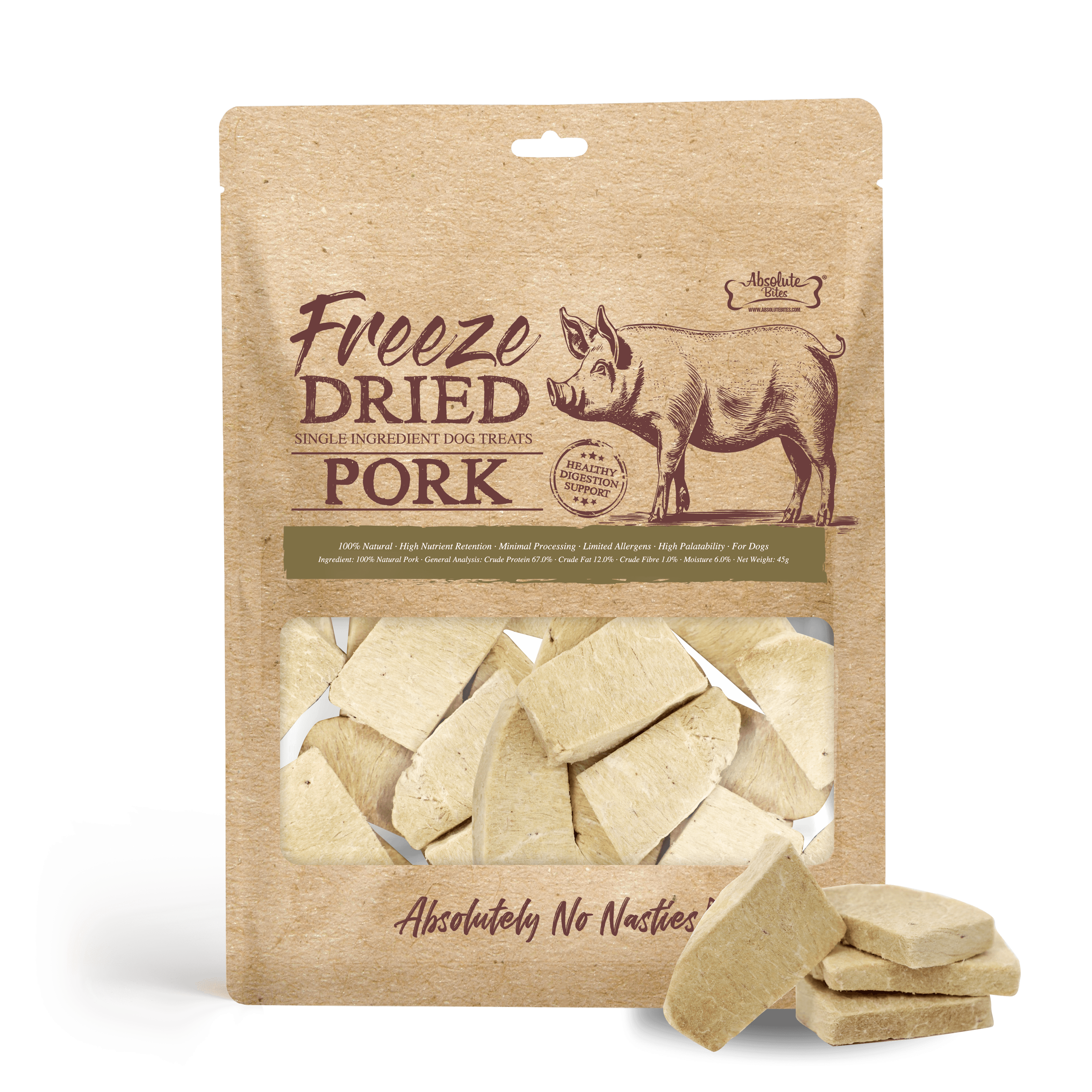 Absolute Bites Single Ingredient Freeze Dried Treats for Dogs - Pork (45g)