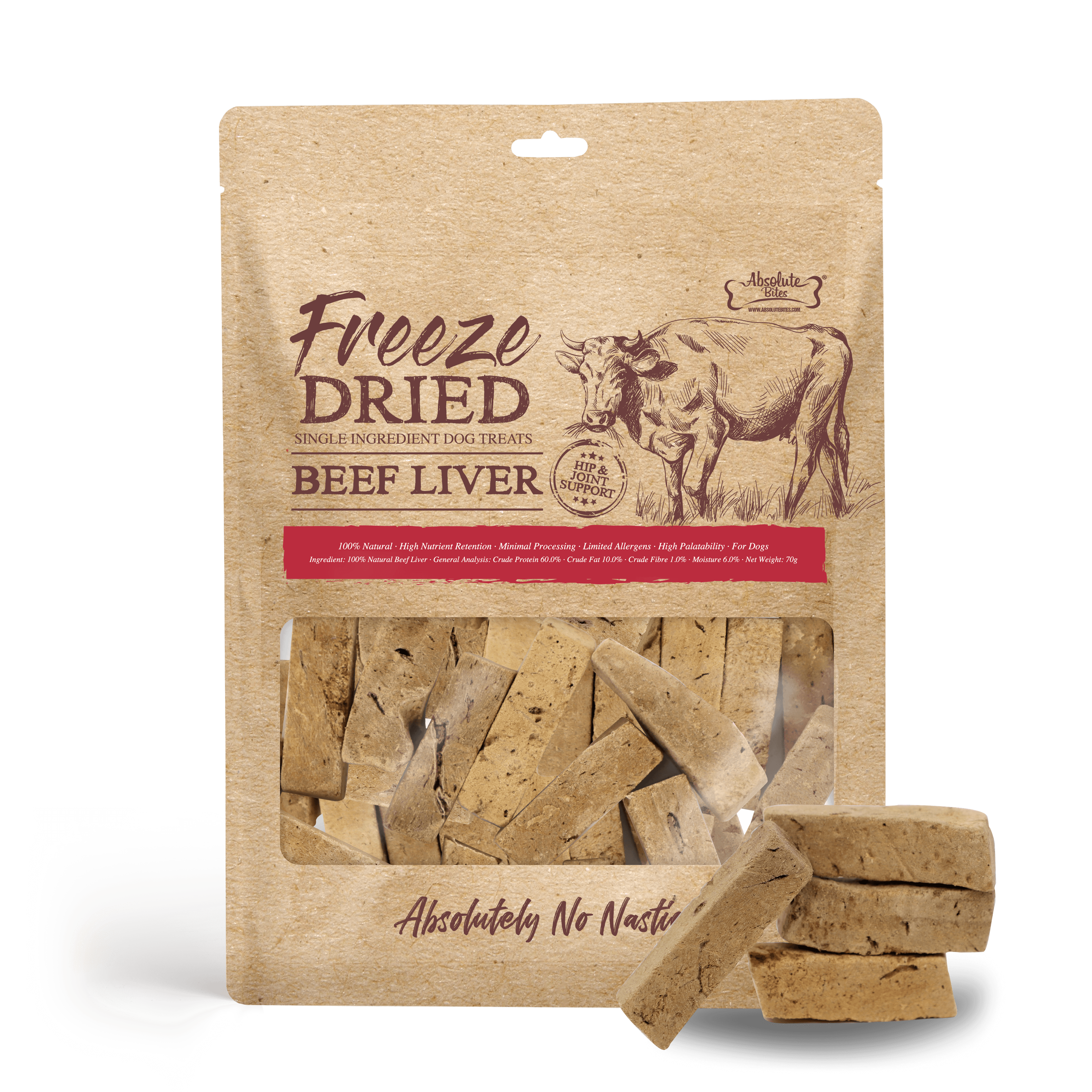 Absolute Bites Single Ingredient Freeze Dried Treats for Dogs - Beef Liver (70g)