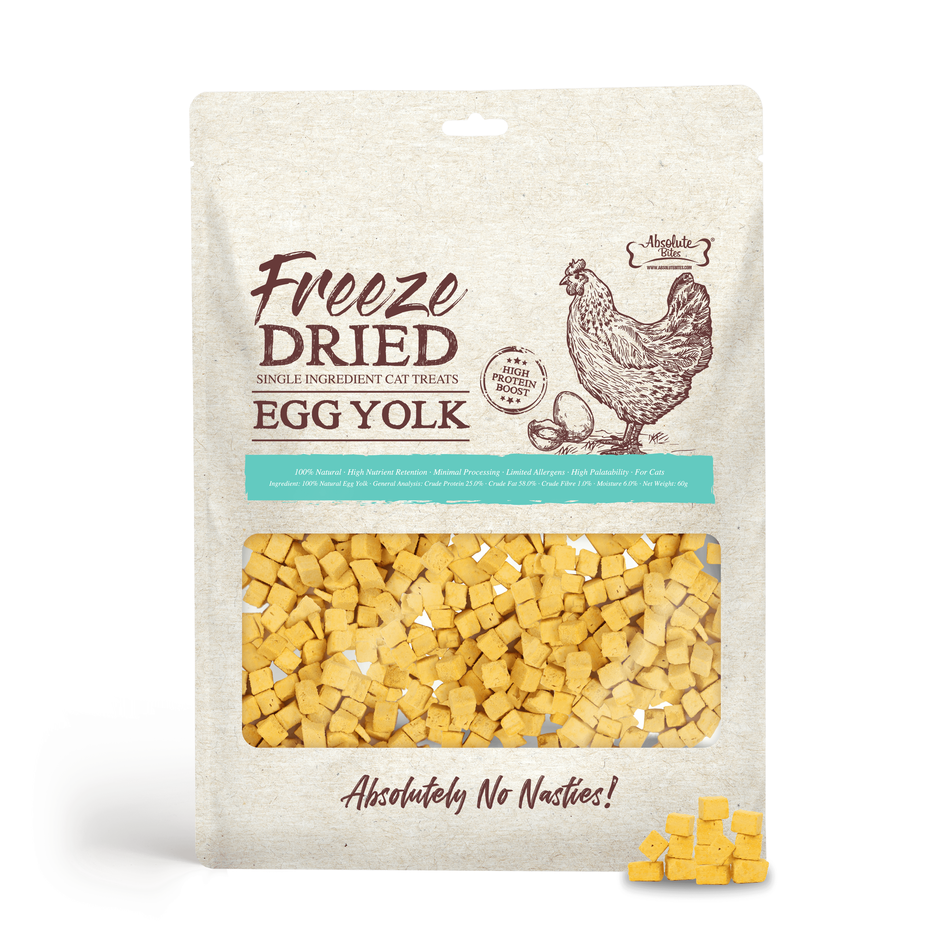 Absolute Bites Single Ingredient Freeze Dried Treats for Cats - Egg Yolk (60g)