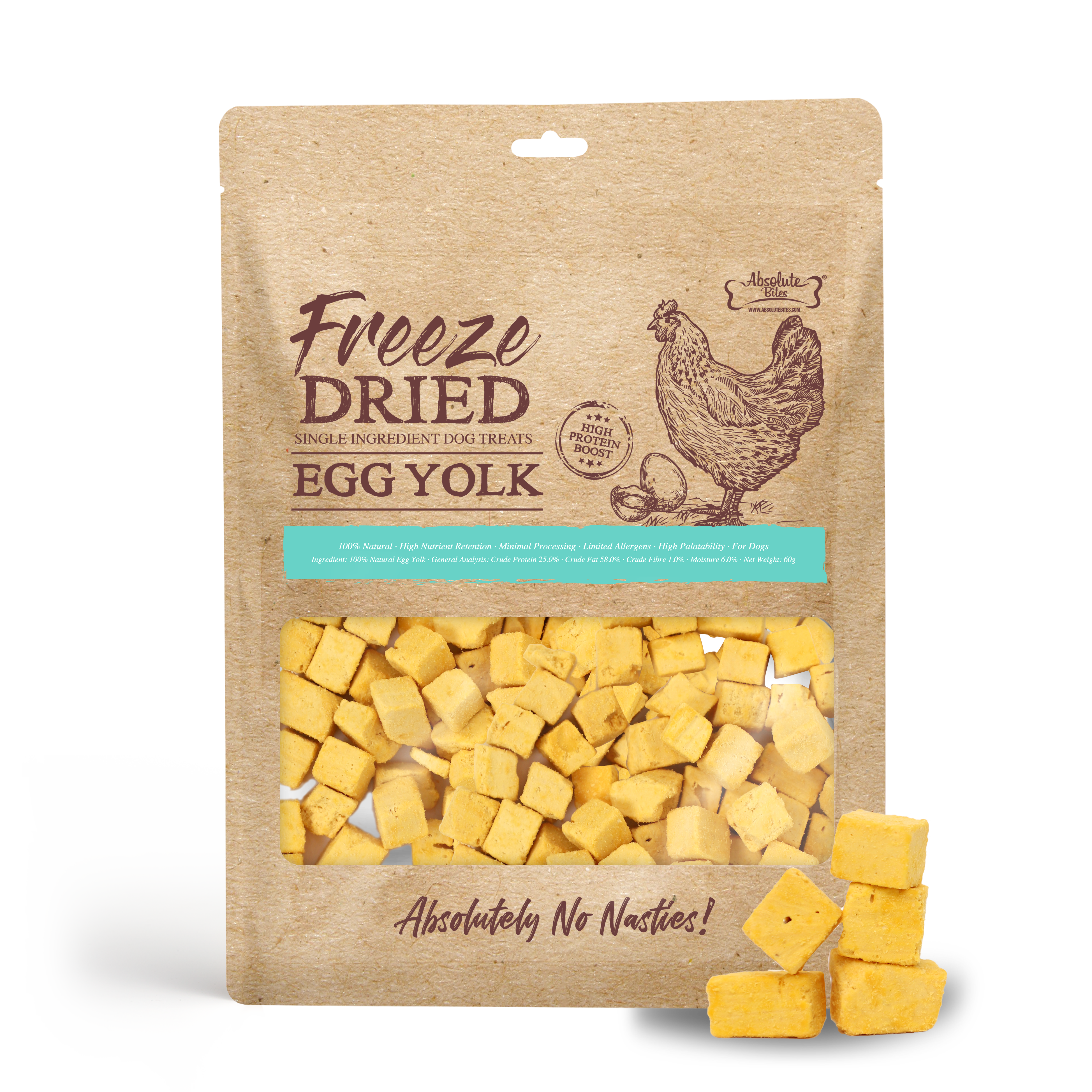 Absolute Bites Single Ingredient Freeze Dried Treats for Dogs - Egg Yolk (60g)