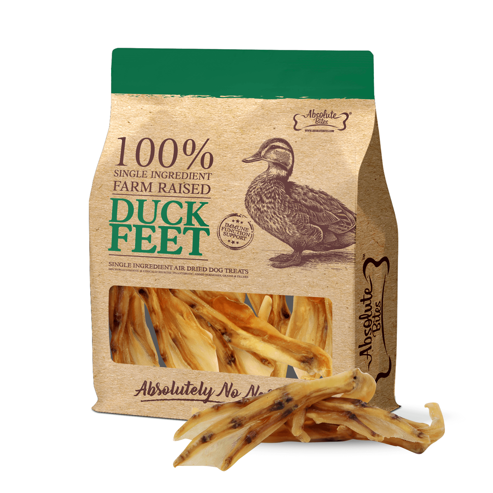 Absolute Bites Single Ingredient Air Dried Treats for Dogs - Duck Feet (16pcs)