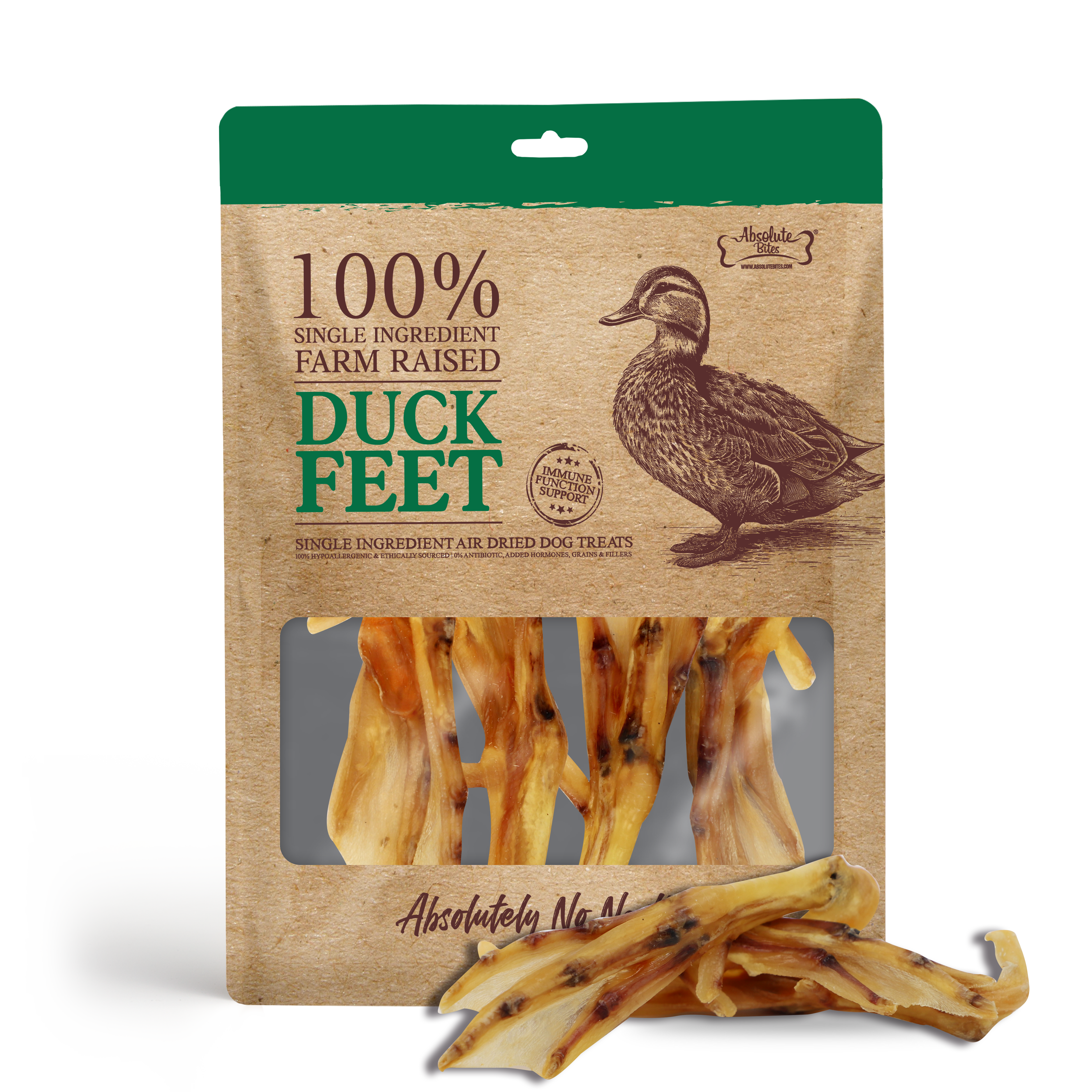 Absolute Bites Single Ingredient Air Dried Treats for Dogs - Duck Feet (4pcs)