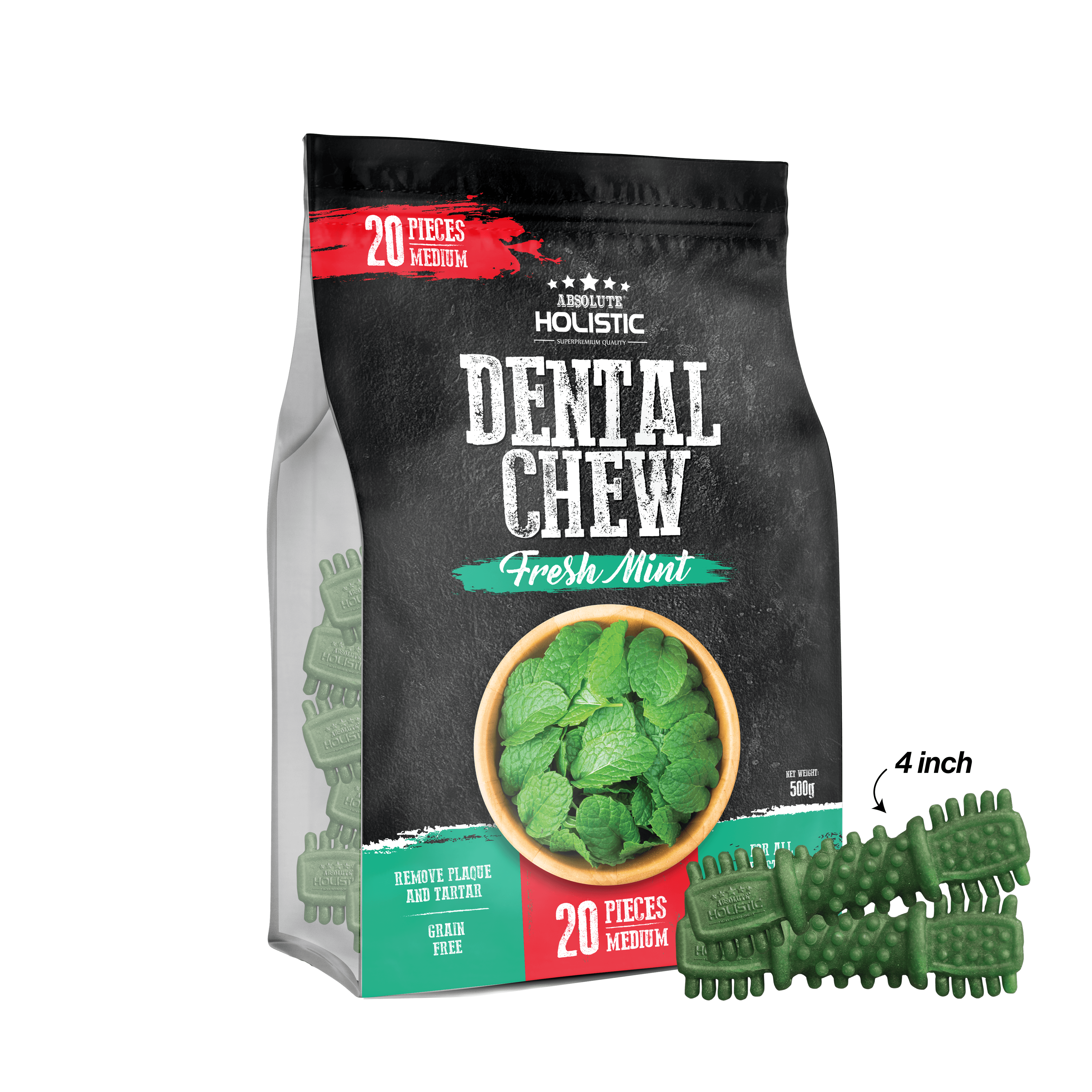 Absolute Mint Dog Dental Chew Jumbo Pack 500g (Medium - 20PCS)