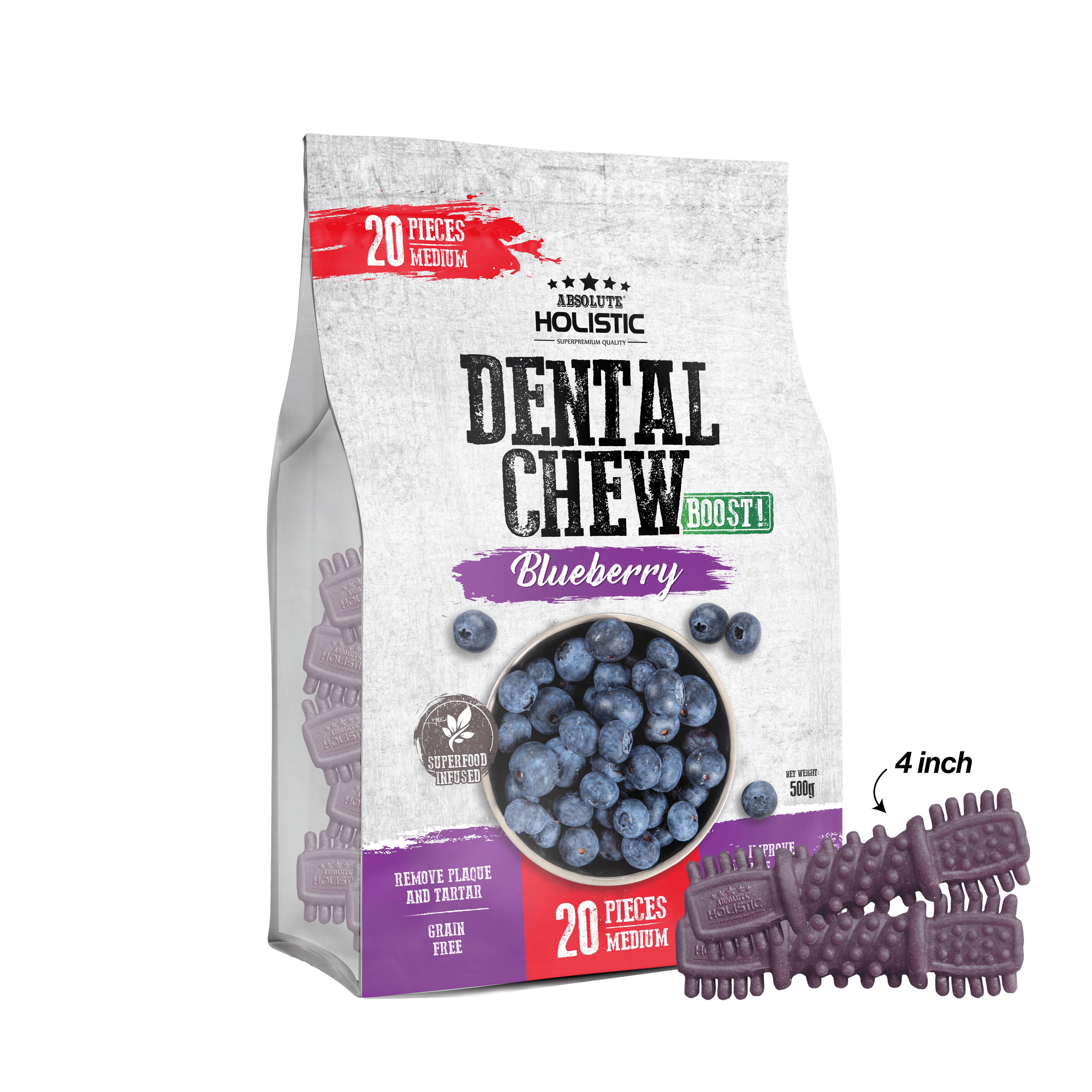 Absolute Boost! Blueberry Dog Dental Chew Jumbo Pack 500g (Medium - 20PCS)