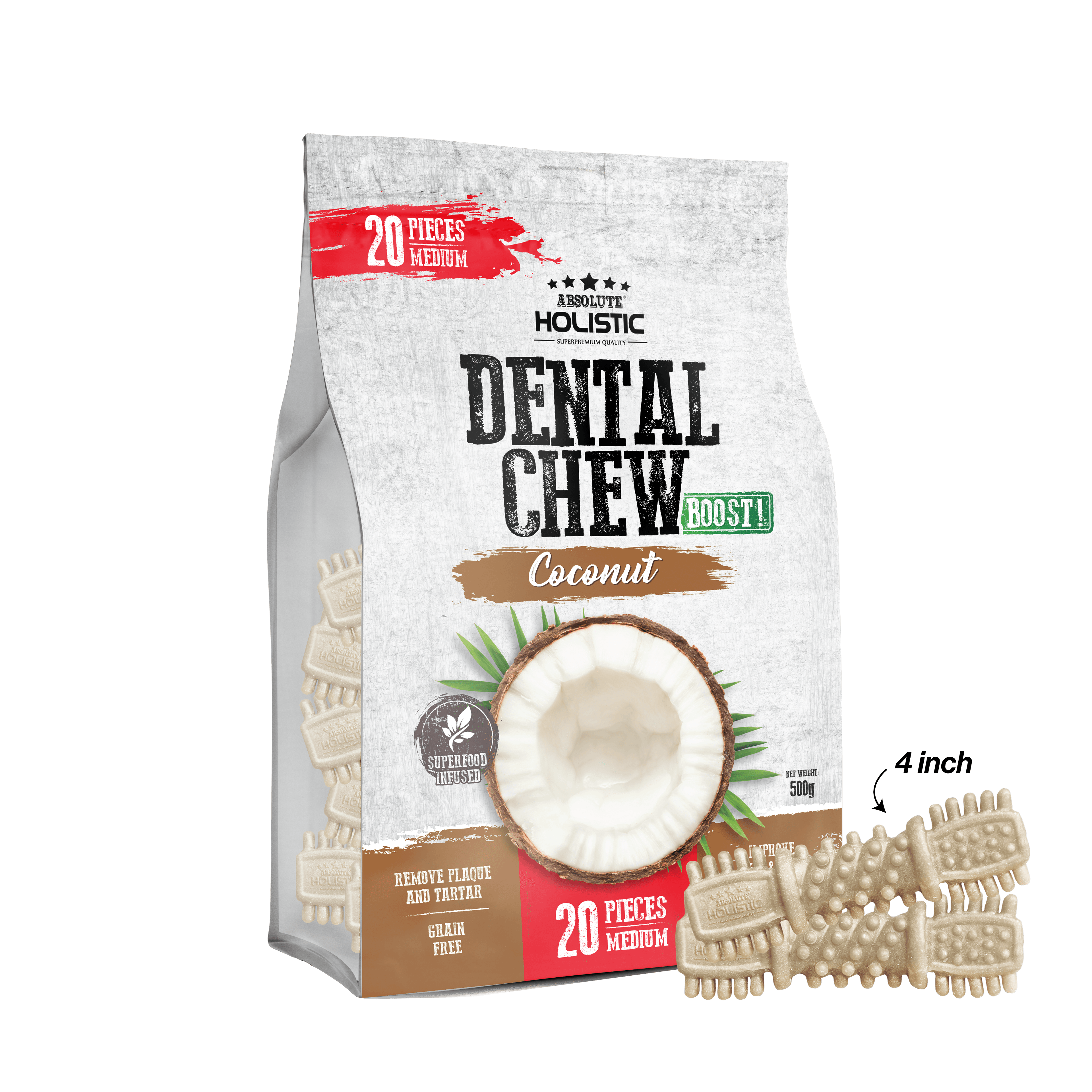 Absolute Boost! Coconut Dog Dental Chew Jumbo Pack 500g (Medium - 20PCS)