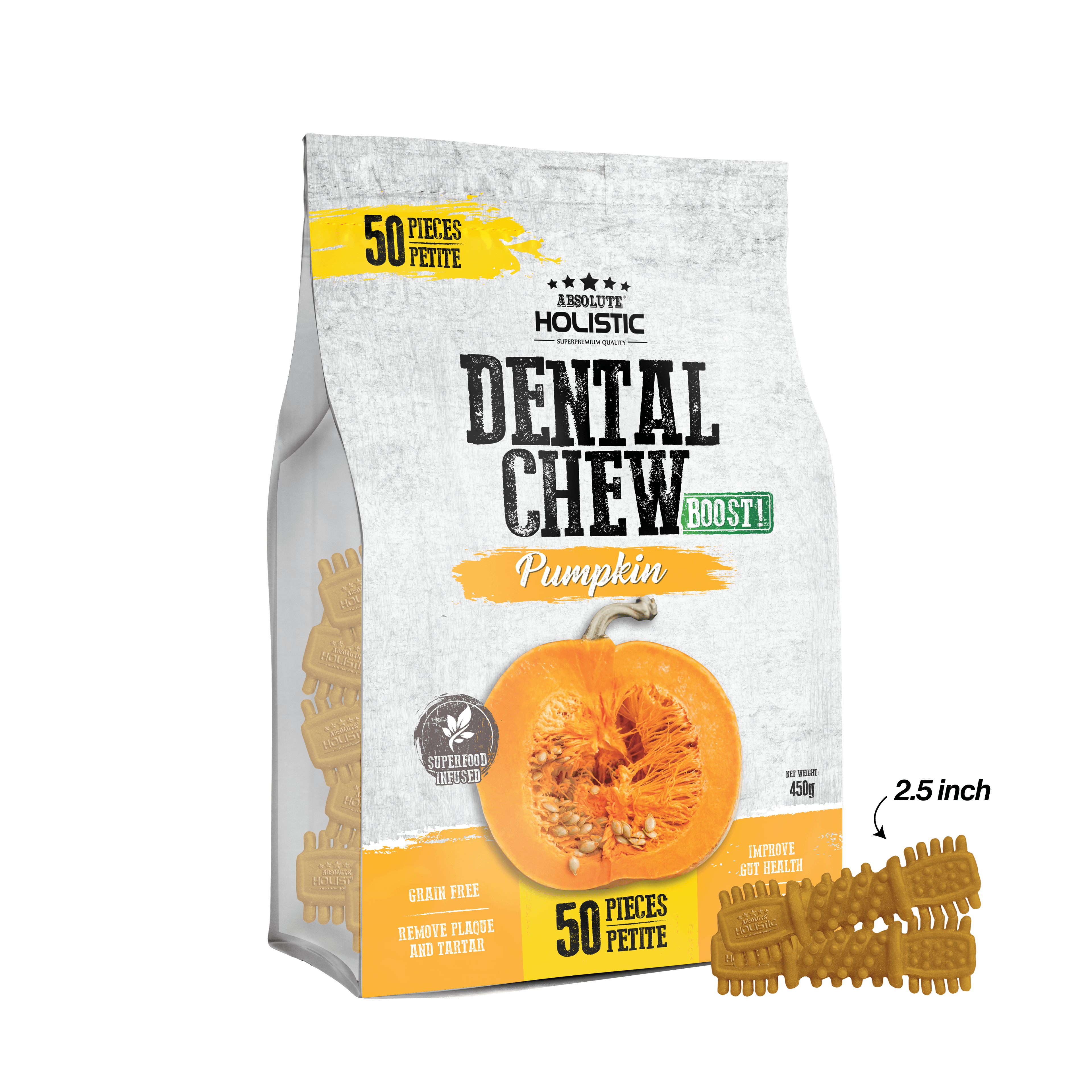 Absolute Boost! Pumpkin Dog Dental Chew Jumbo Pack 450g (Petite - 50PCS)