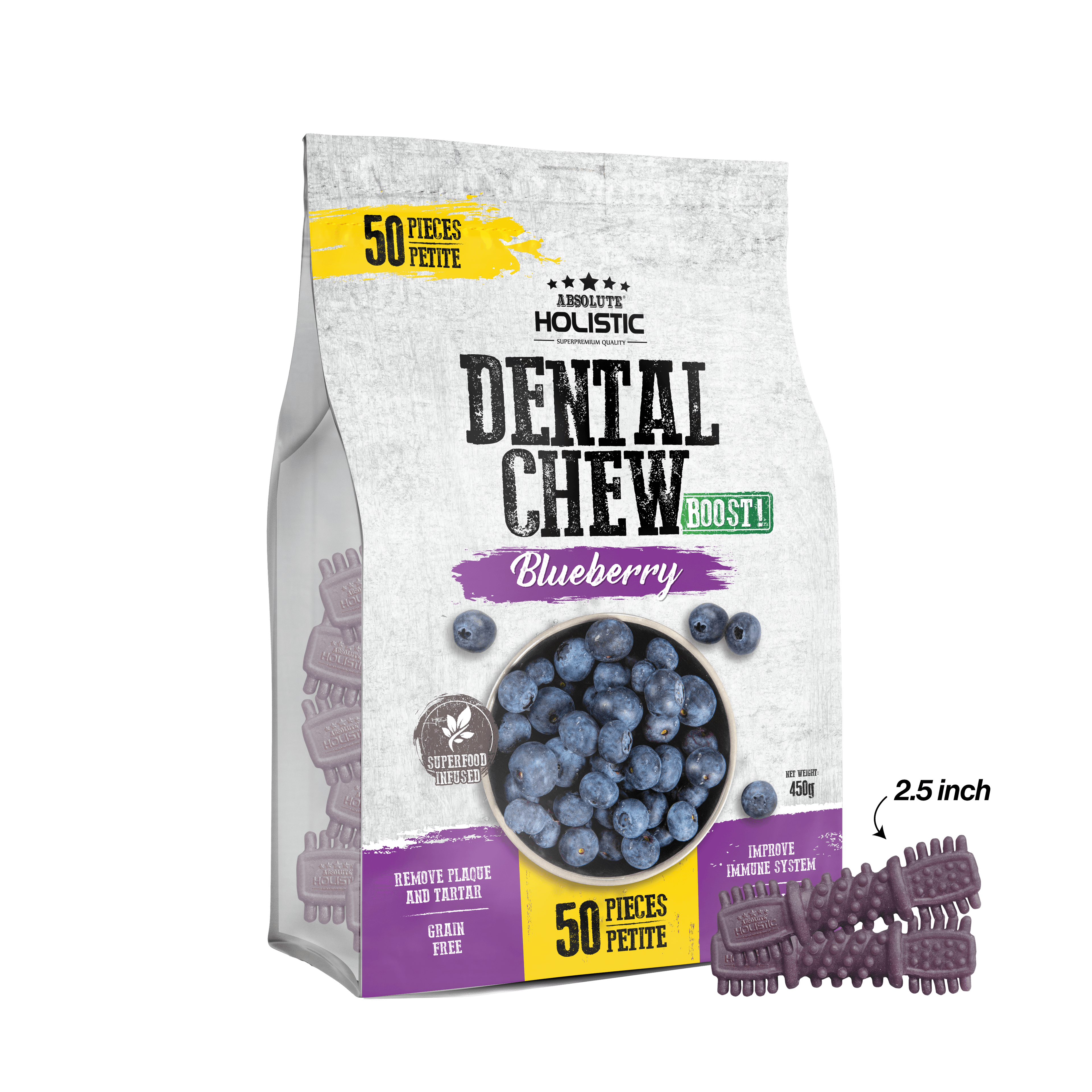 Absolute Boost! Blueberry Dog Dental Chew Jumbo Pack 450g (Petite - 50PCS)