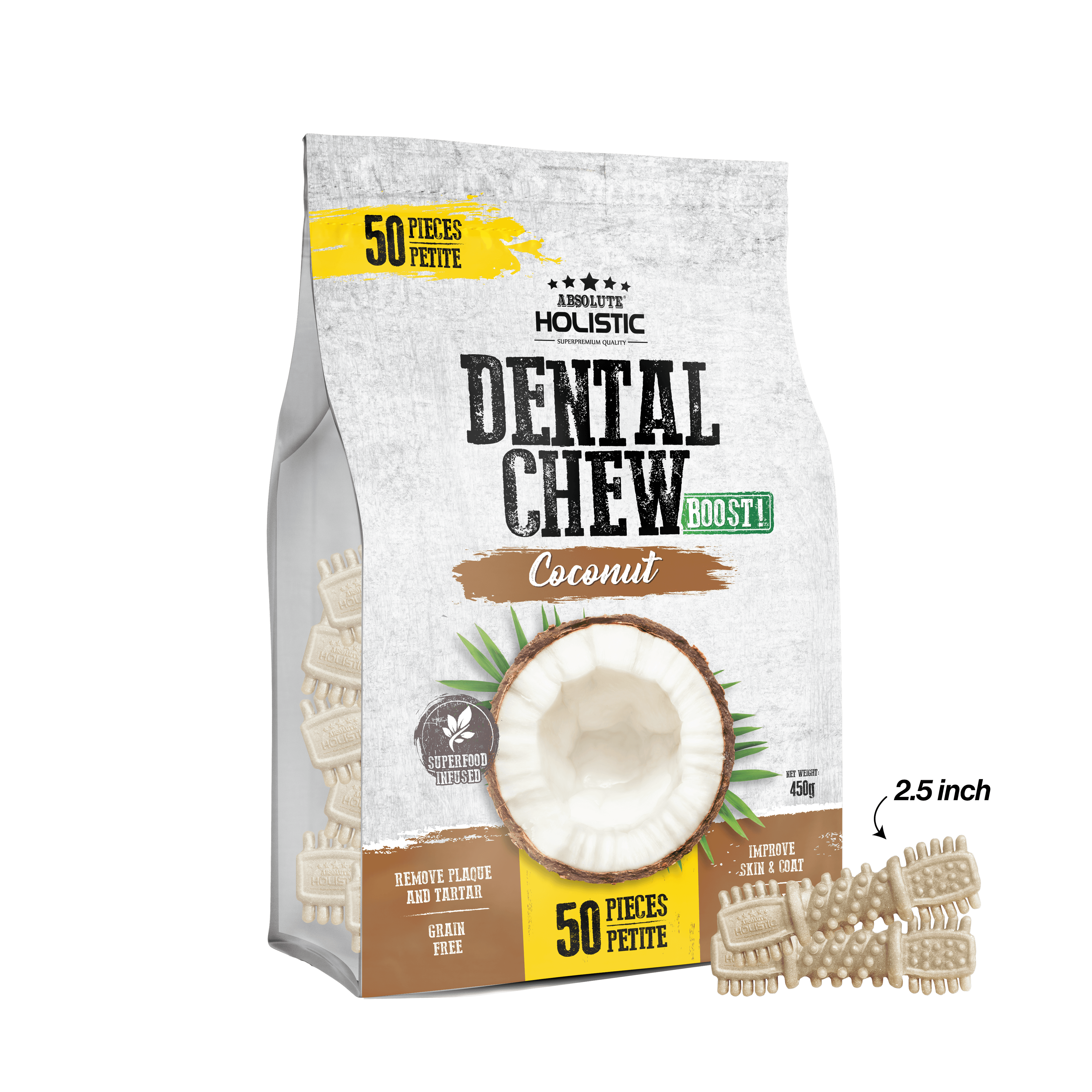 Absolute Boost! Coconut Dog Dental Chew Jumbo Pack 450g (Petite - 50PCS)