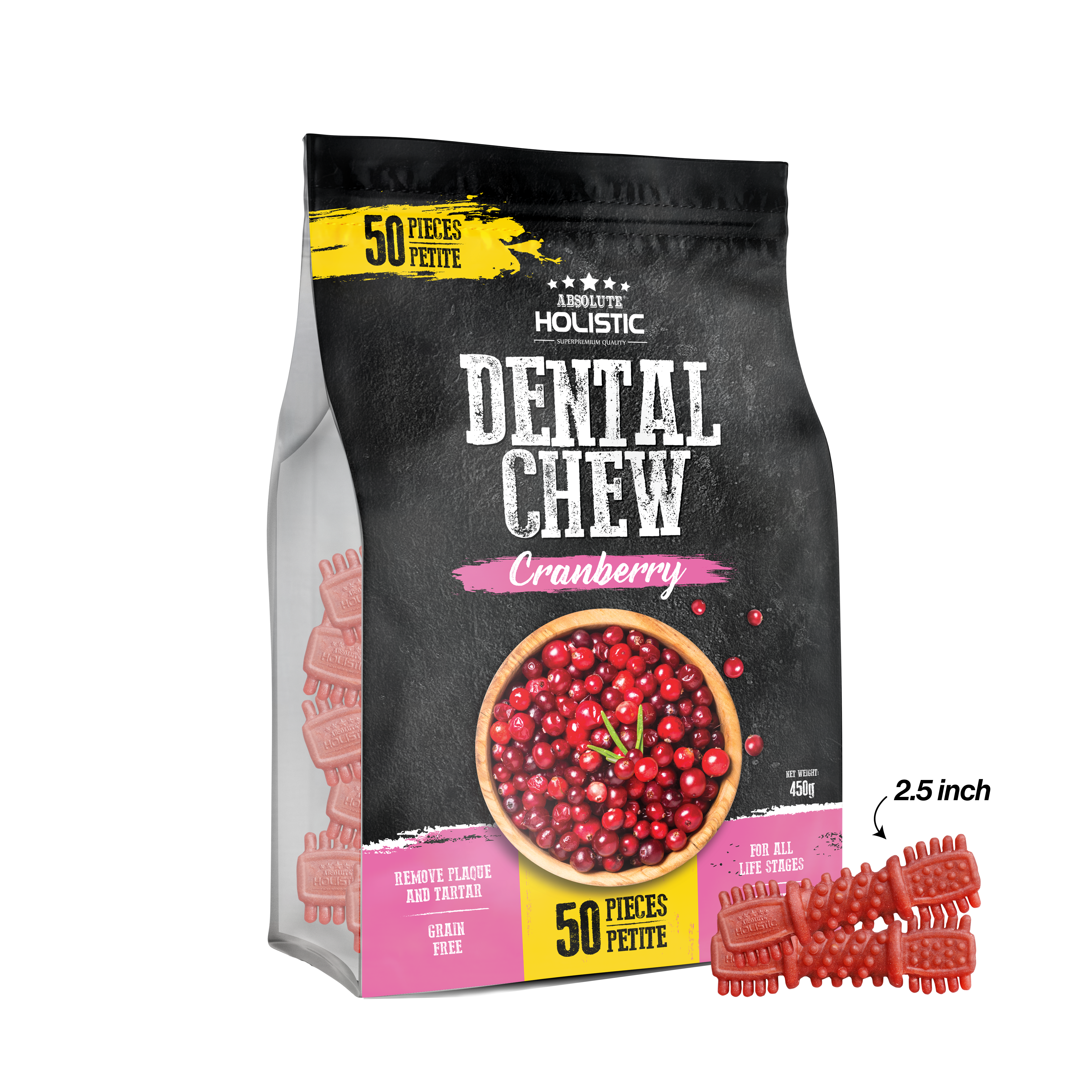 Absolute Cranberry Dog Dental Chew Jumbo Pack 450g (Petite - 50PCS)