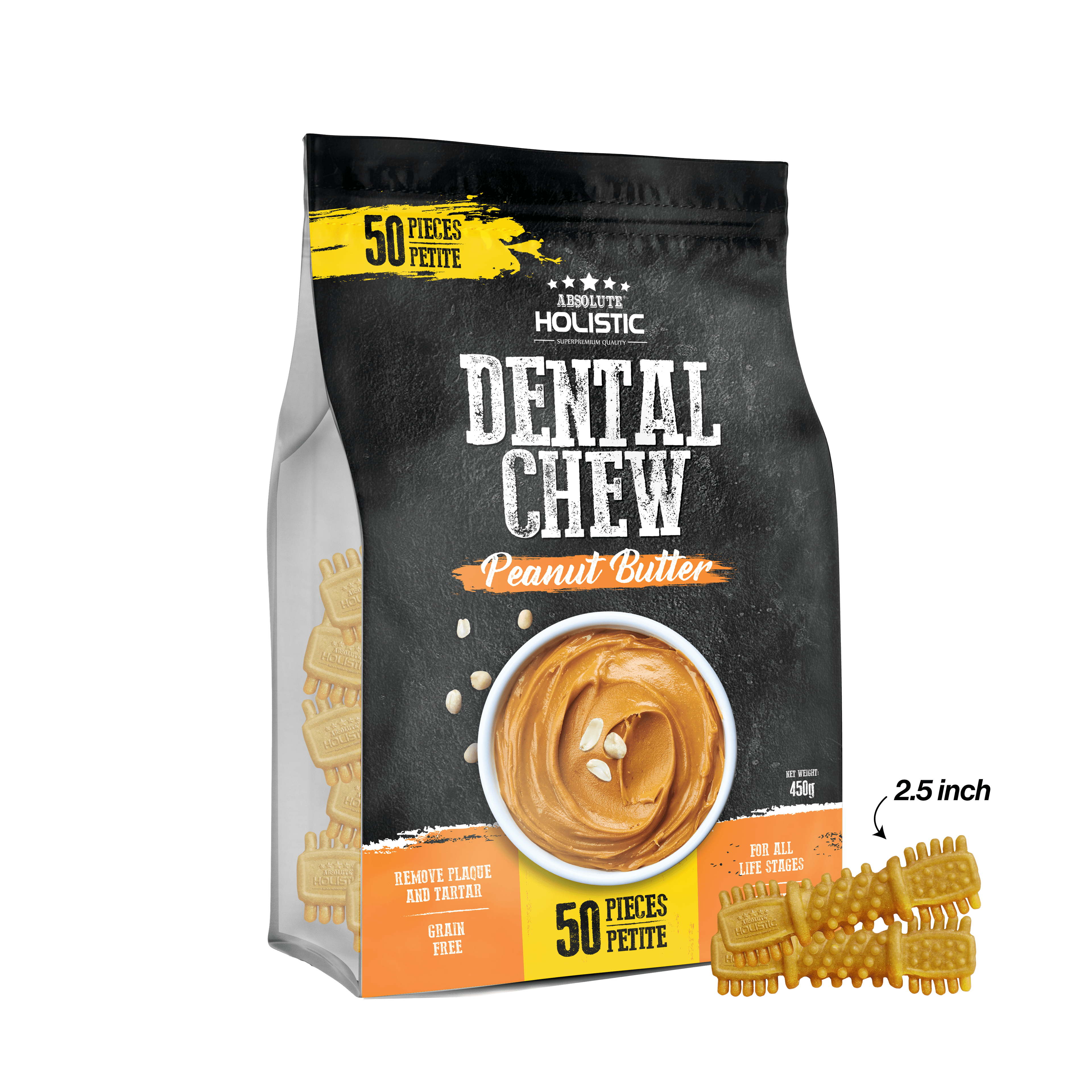 Absolute Peanut Butter Dog Dental Chew Jumbo Pack 450g (Petite - 50PCS)