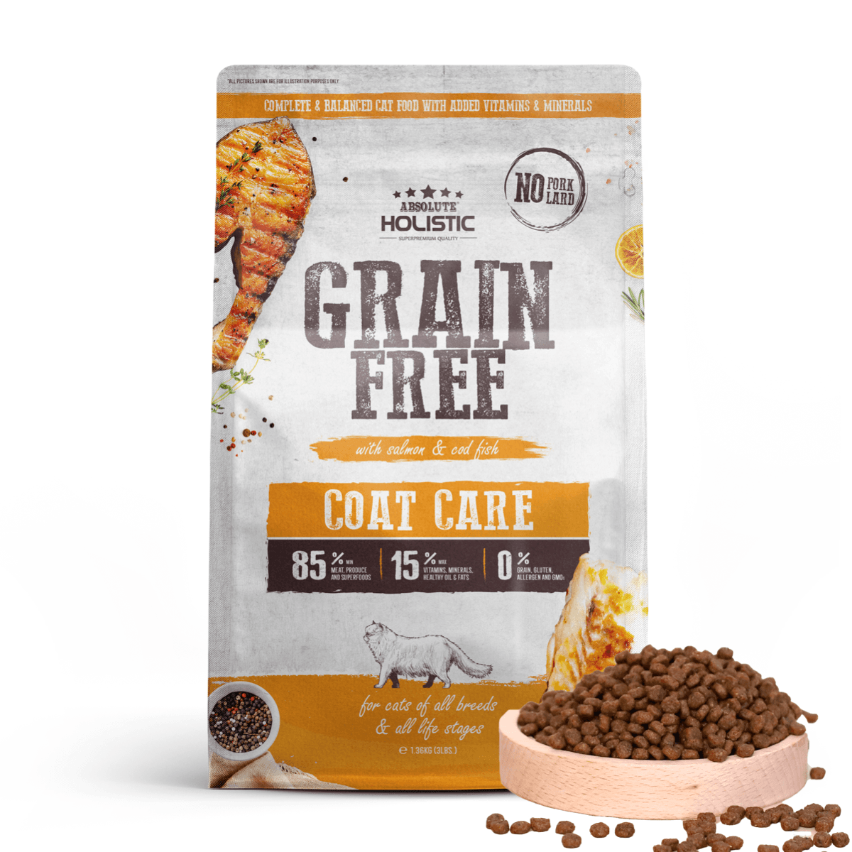 Absolute Holistic Grain Free Dry Cat Food - Coat Care (3lbs)