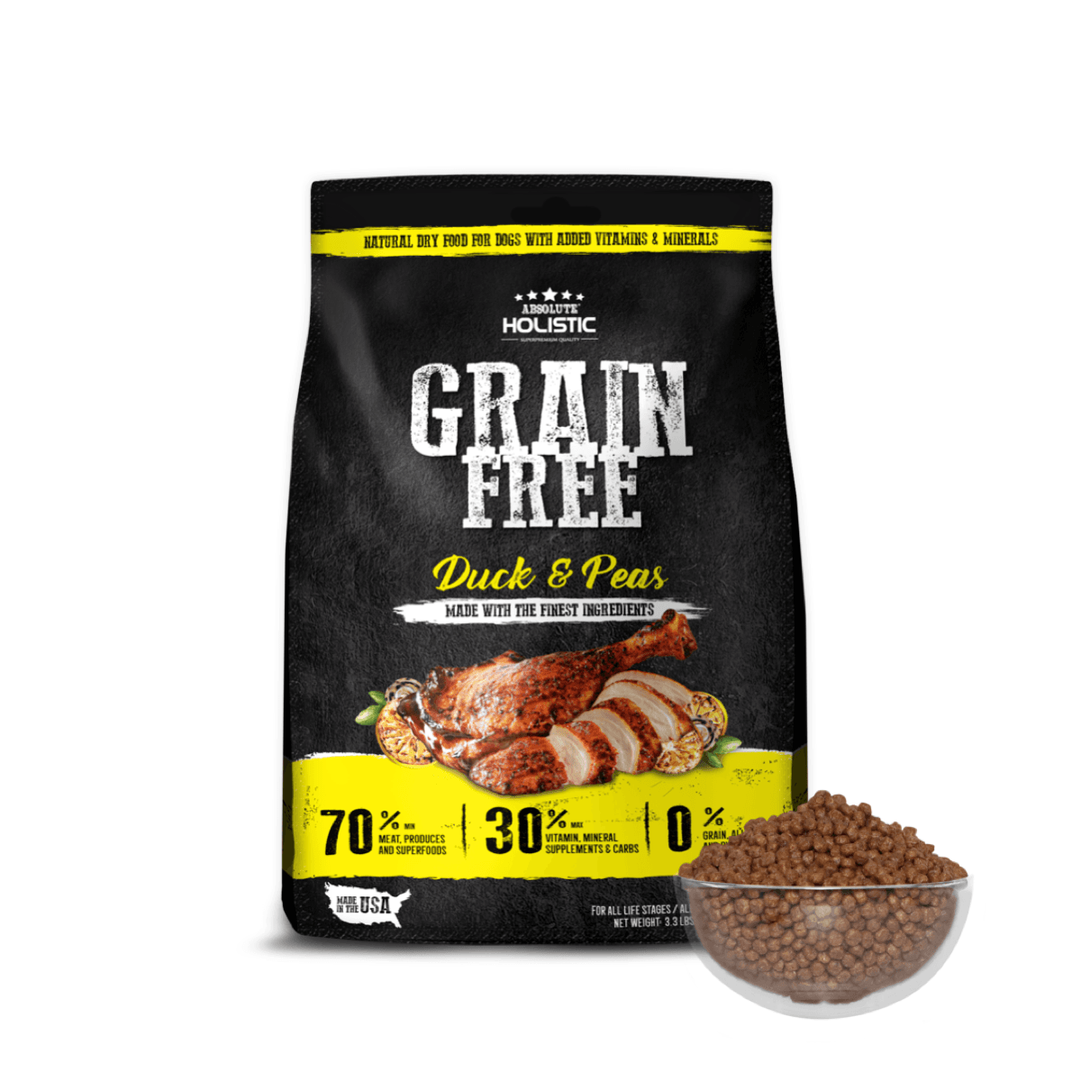 Absolute Holistic Grain Free Duck & Peas Dog Food (3.3lbs)