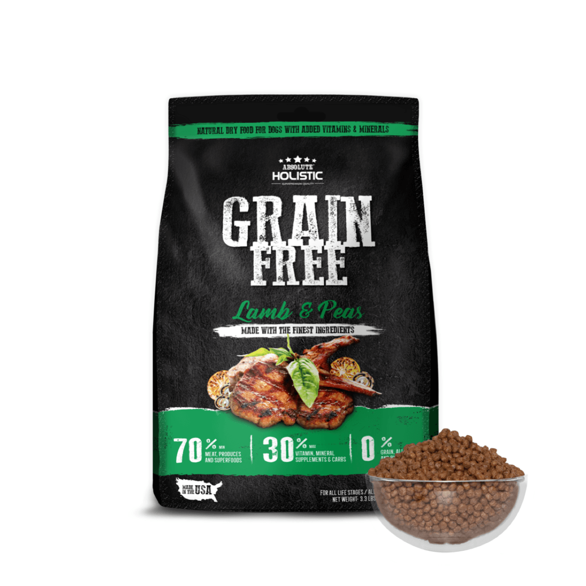Absolute Holistic Grain Free Lamb & Peas Dog Food (3.3lbs)