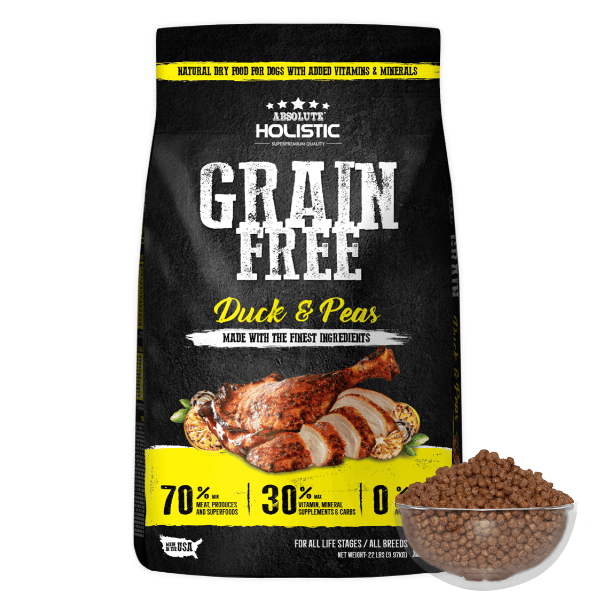 Absolute Holistic Grain Free Duck & Peas Dog Food (22lbs)
