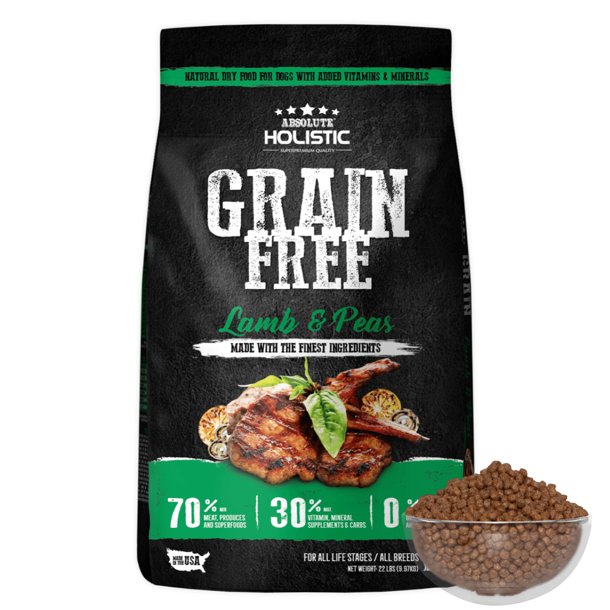 Absolute Holistic Grain Free Lamb & Peas Dog Food (22lbs)