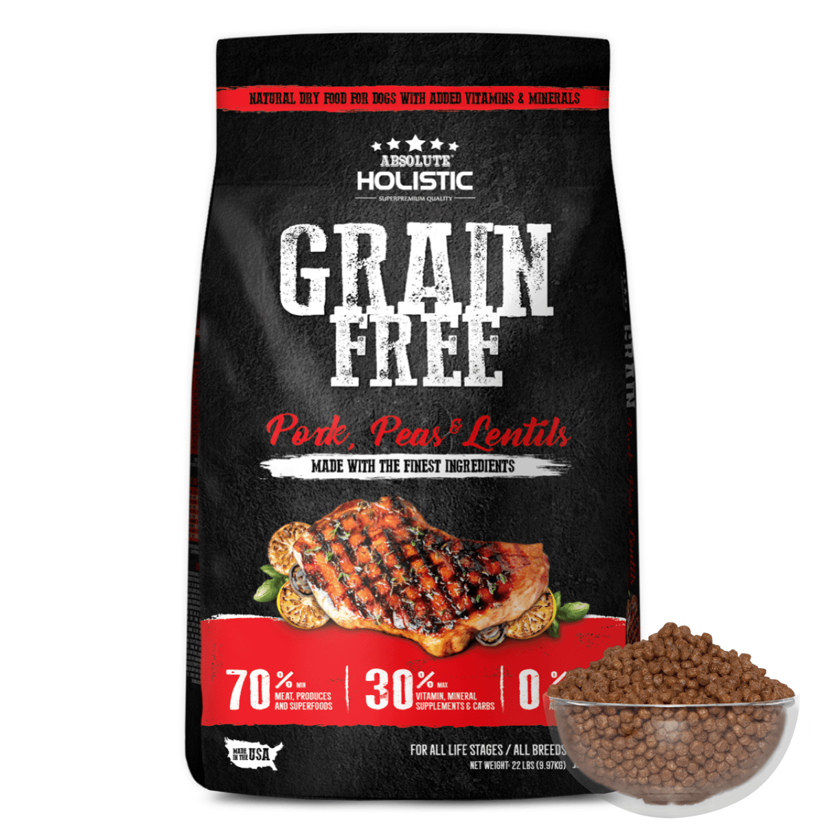 Absolute Holistic Grain Free Pork & Peas Dog Food (22lbs)