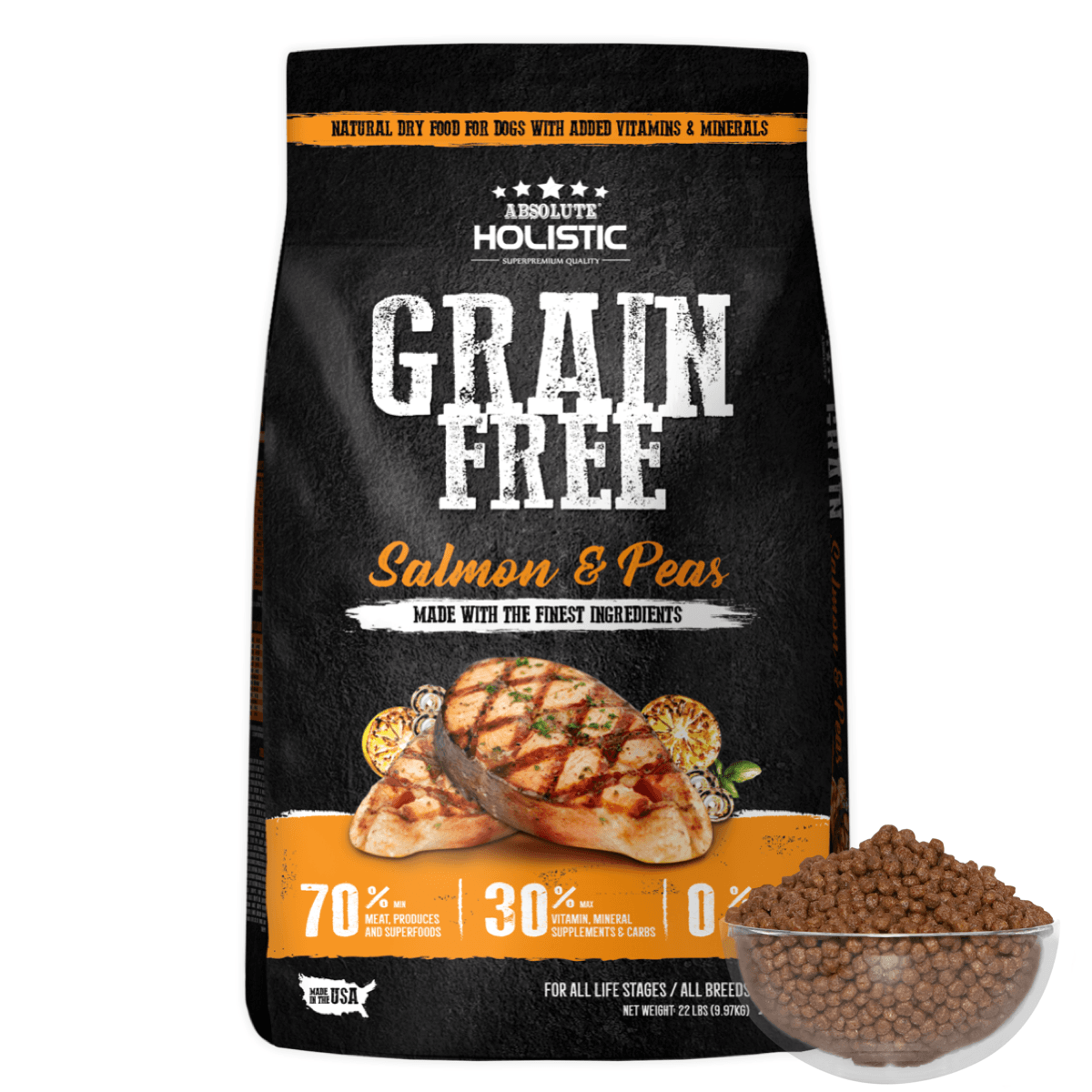 Absolute Holistic Grain Free Salmon & Peas Dog Food (22lbs)