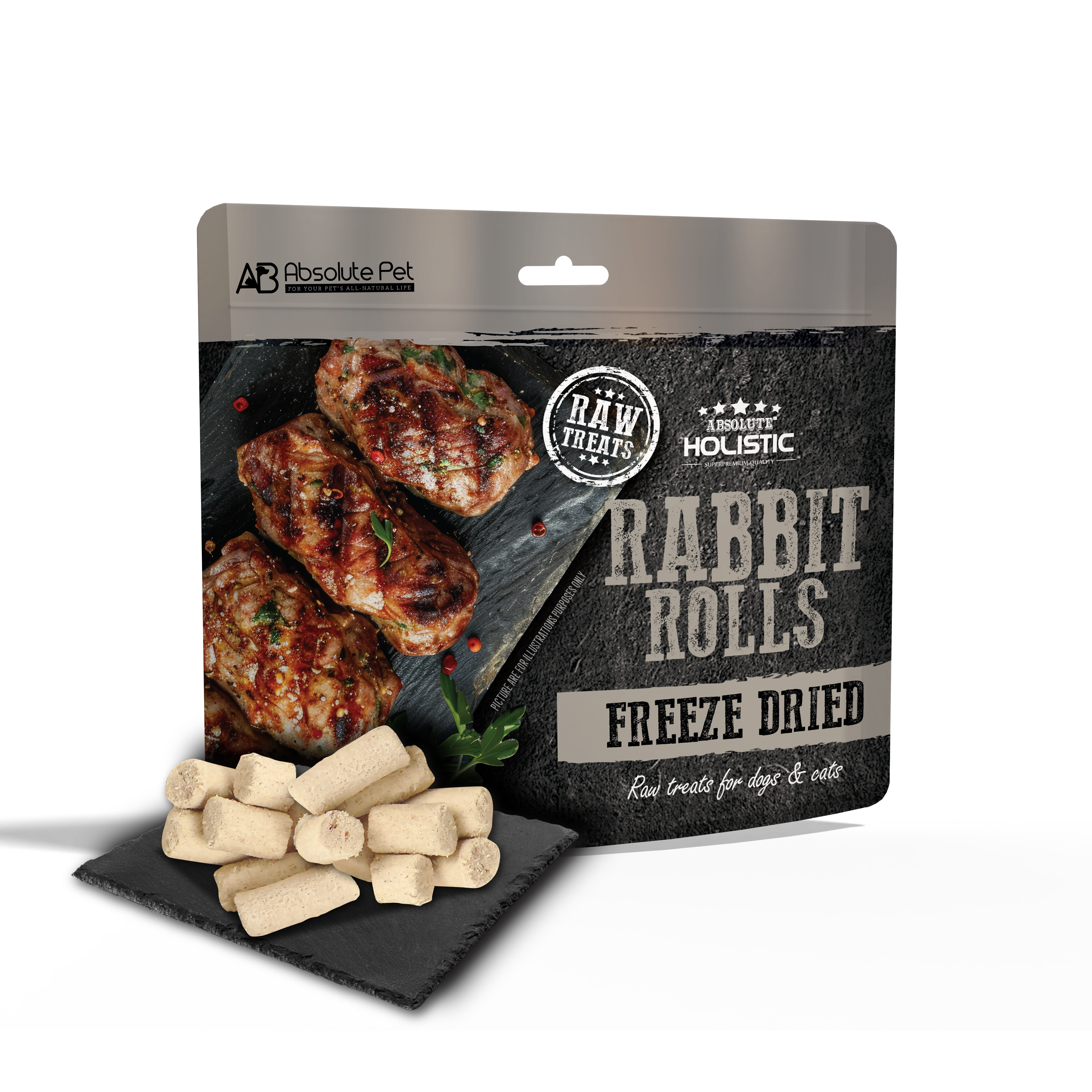 Absolute Holistic Freeze Dried Raw Treats for Cats & Dogs - Rabbit Rolls (60g)