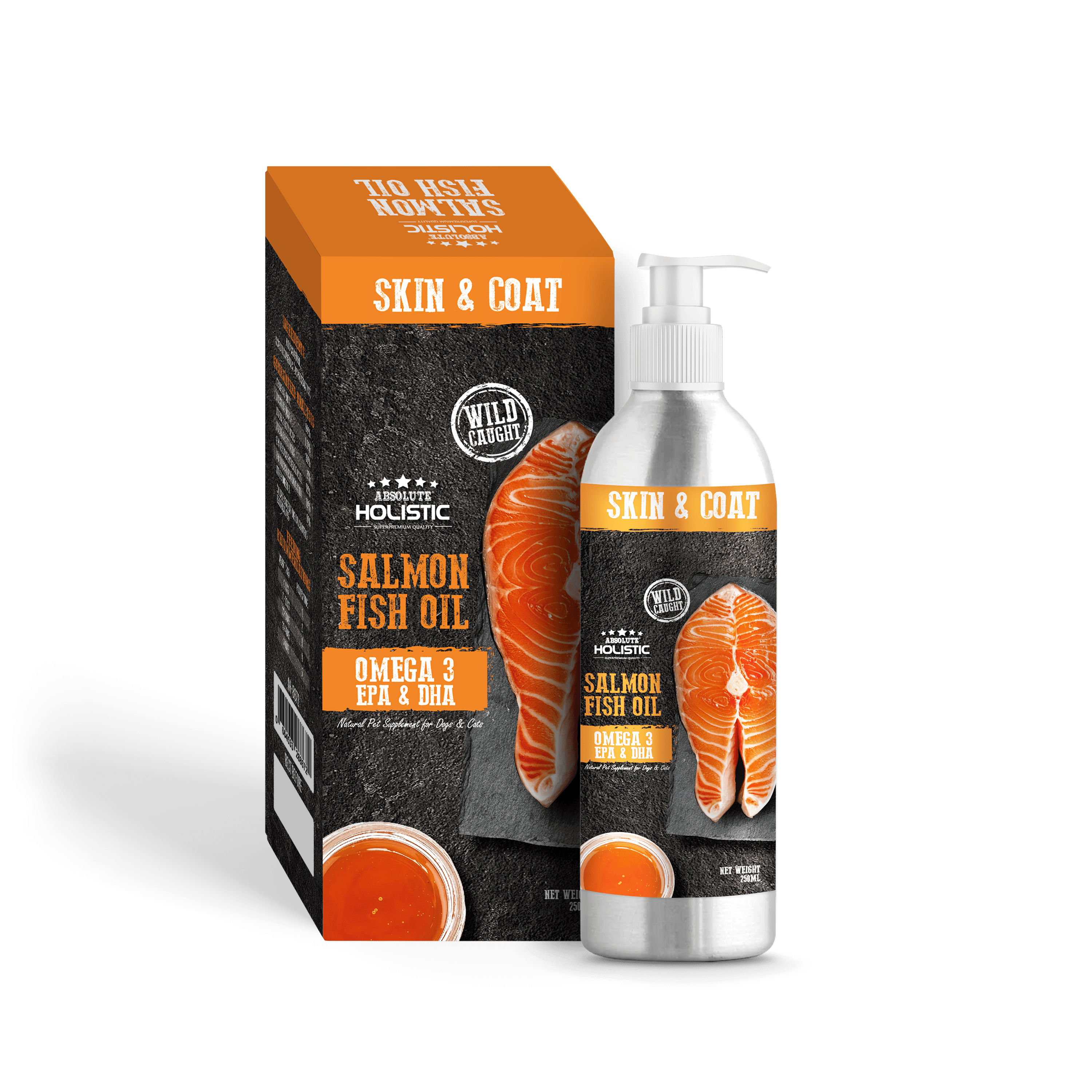 Absolute Holistic Wild Salmon Fish Oil Natural Pet Supplement for Cats & Dogs (250ml)