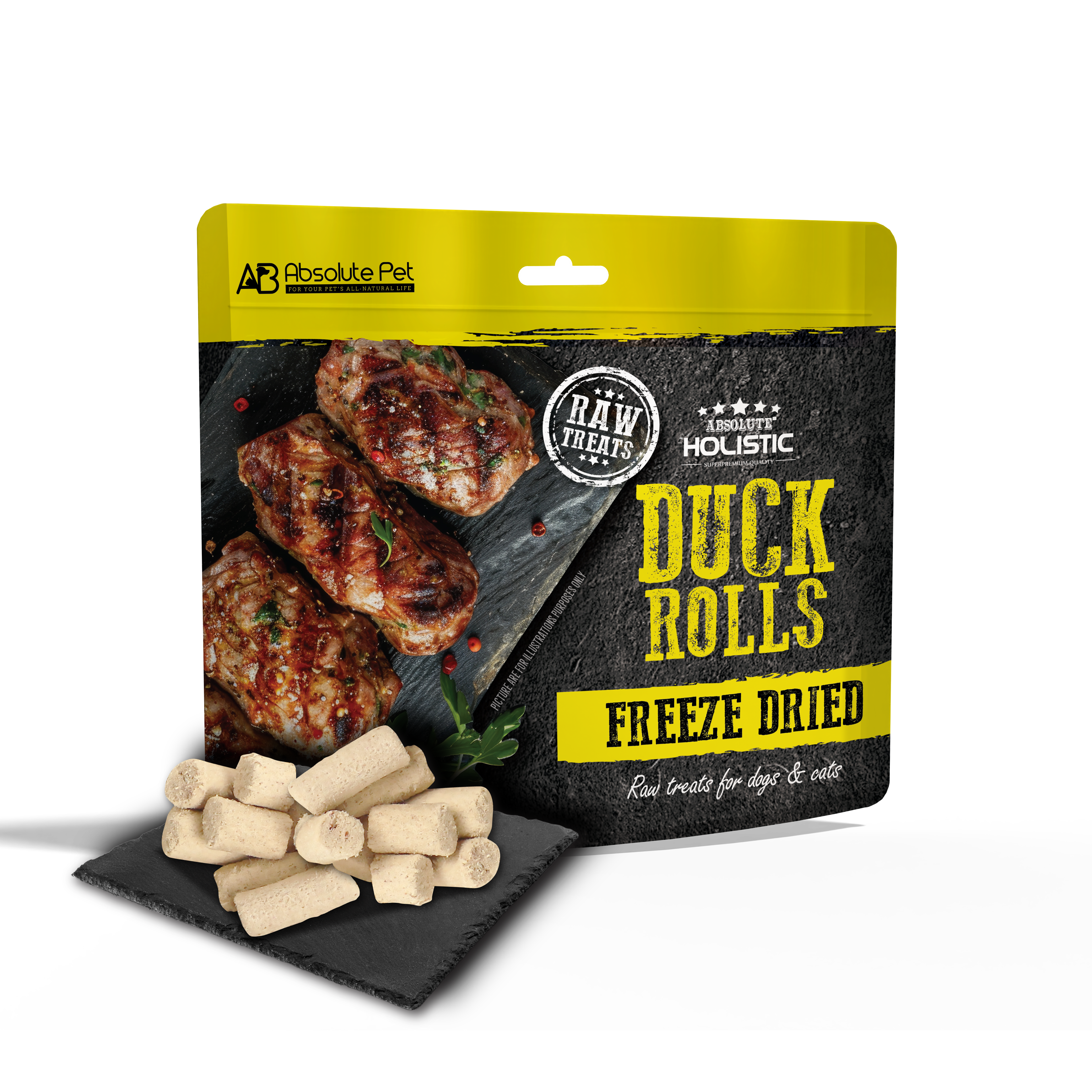 Absolute Holistic Freeze Dried Raw Treats for Cats & Dogs - Duck Rolls (60g)