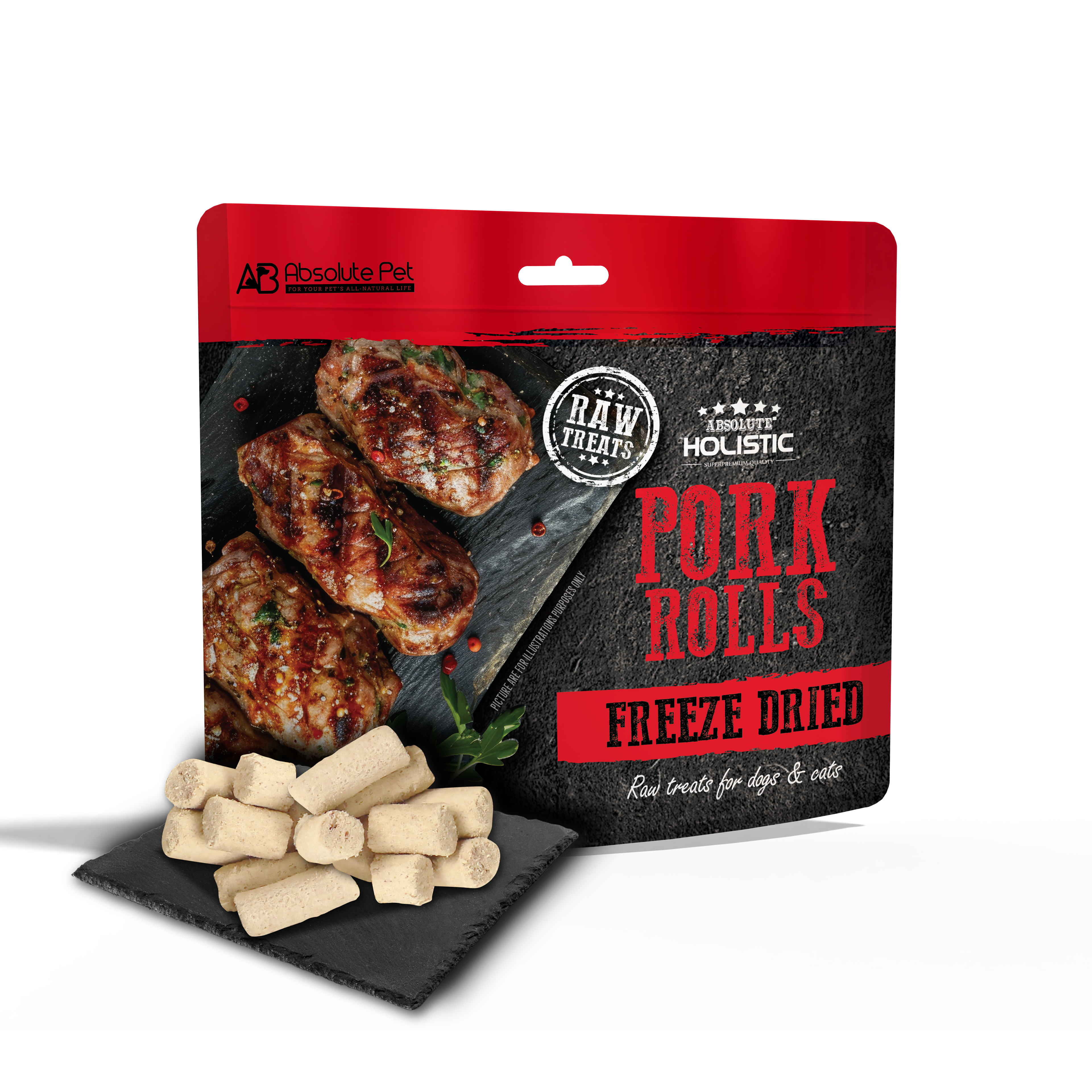 Absolute Holistic Freeze Dried Raw Treats for Cats & Dogs - Pork Rolls (60g)