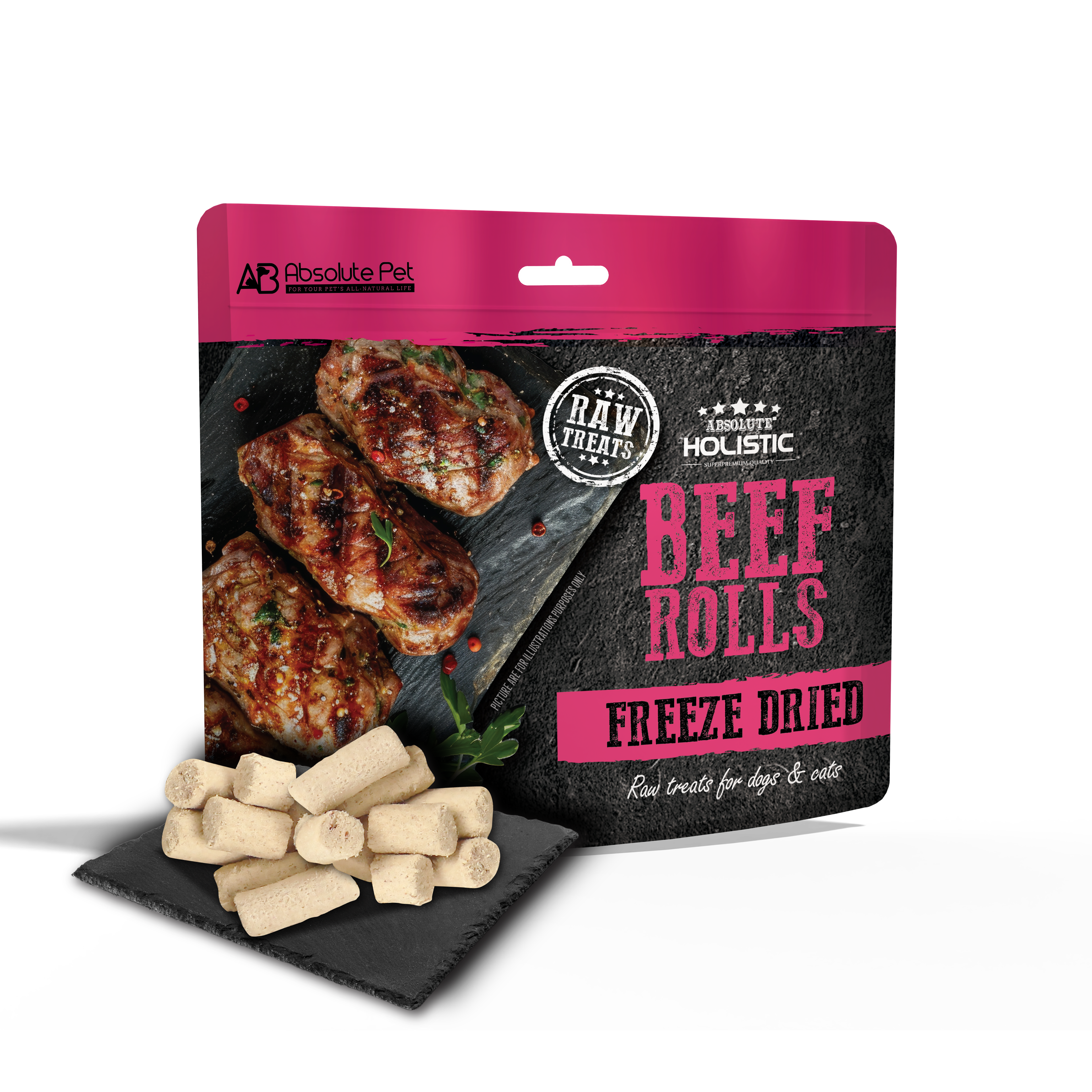 Absolute Holistic Freeze Dried Raw Treats for Cats & Dogs - Beef Rolls (60g)