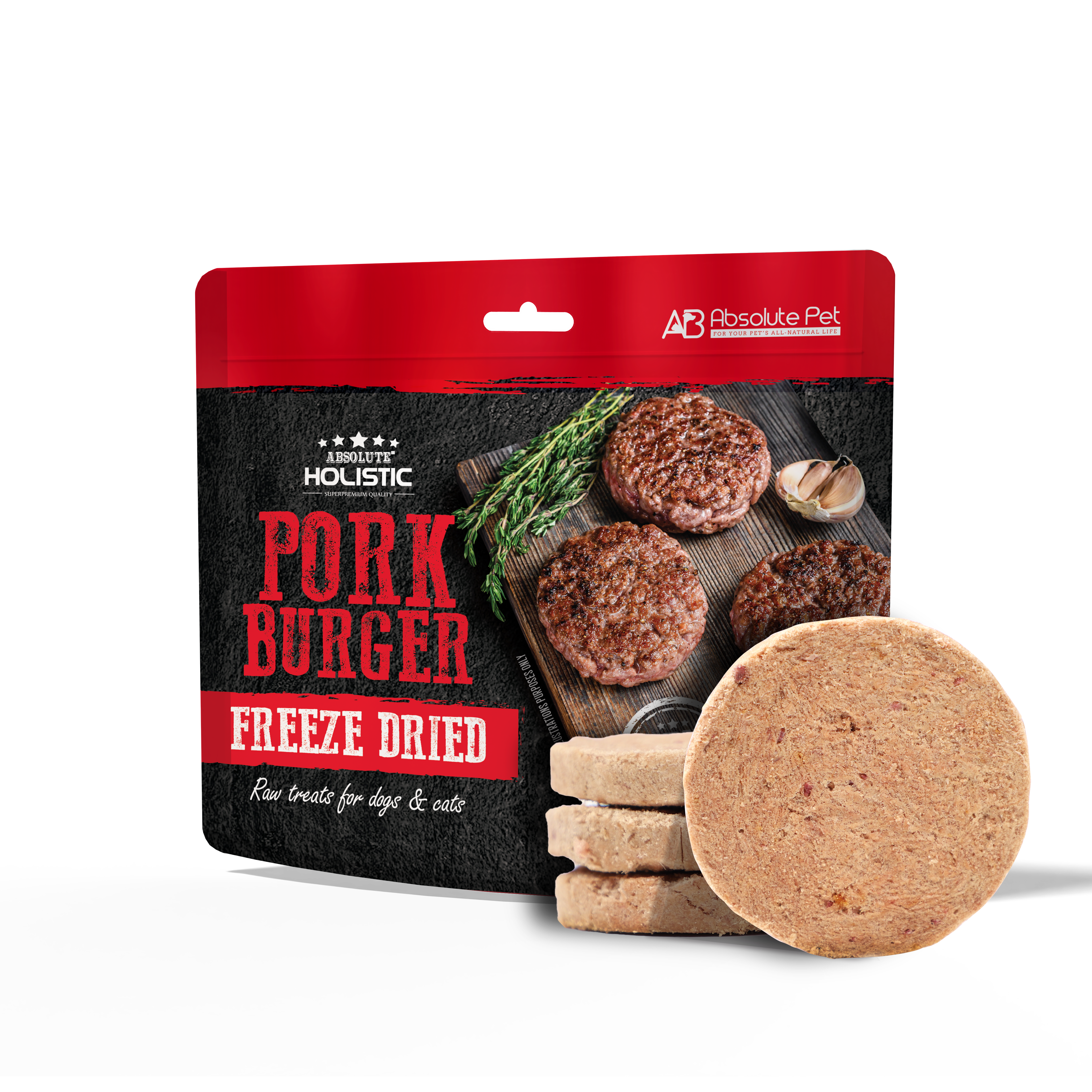Absolute Holistic Freeze Dried Raw Treats for Cats & Dogs - Pork Burger (80g)