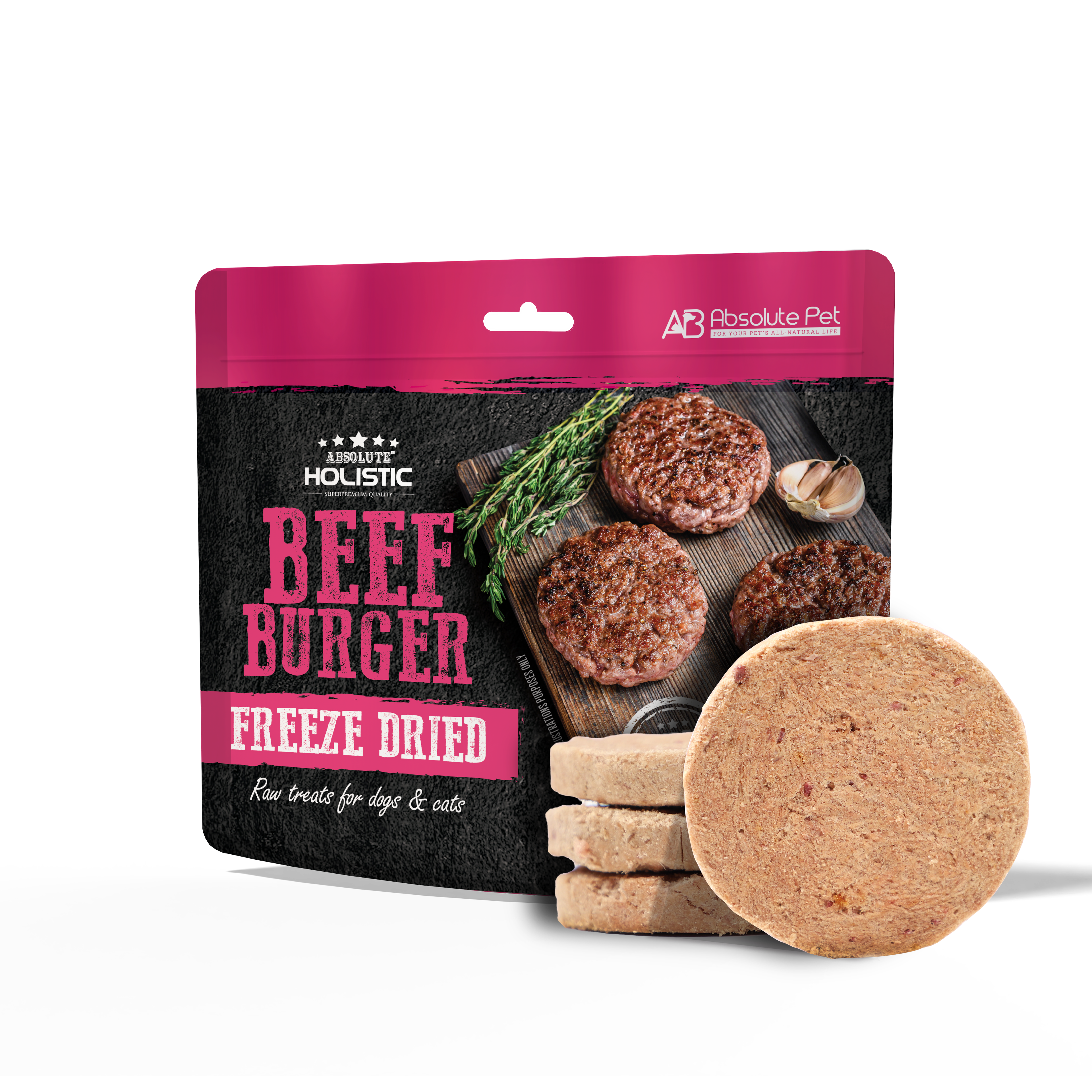 Absolute Holistic Freeze Dried Raw Treats for Cats & Dogs - Beef Burger (80g)