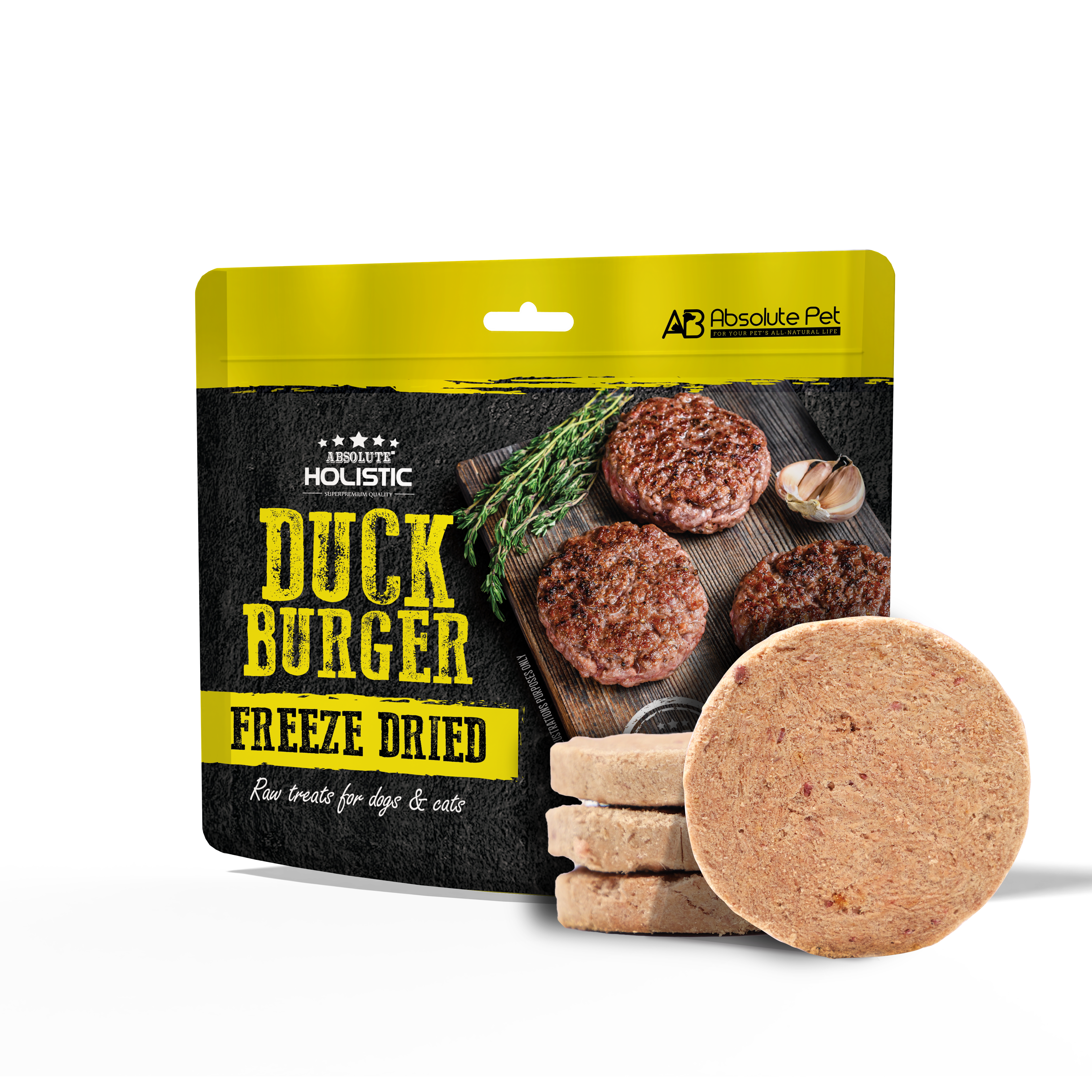 Absolute Holistic Freeze Dried Raw Treats for Cats & Dogs - Duck Burger (80g)